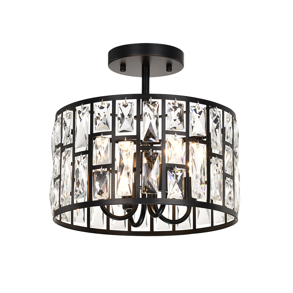 Justina 4-light Black Crystal Glass Prism Round Drum Shade Flush Mount FD-8719-SAT