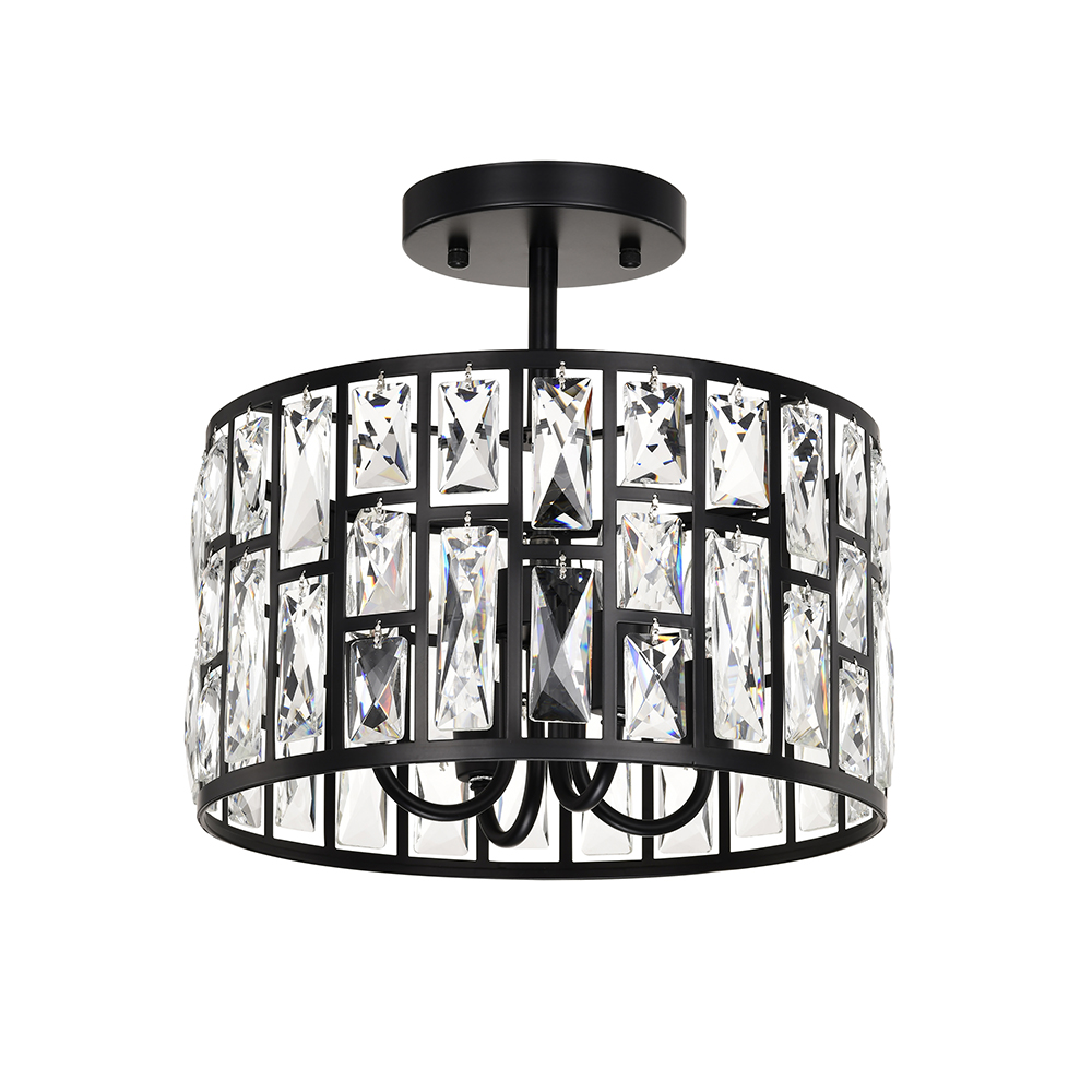 Justina 4-light Black Crystal Glass Prism Round Drum Shade Flush Mount FD-8719-SAT