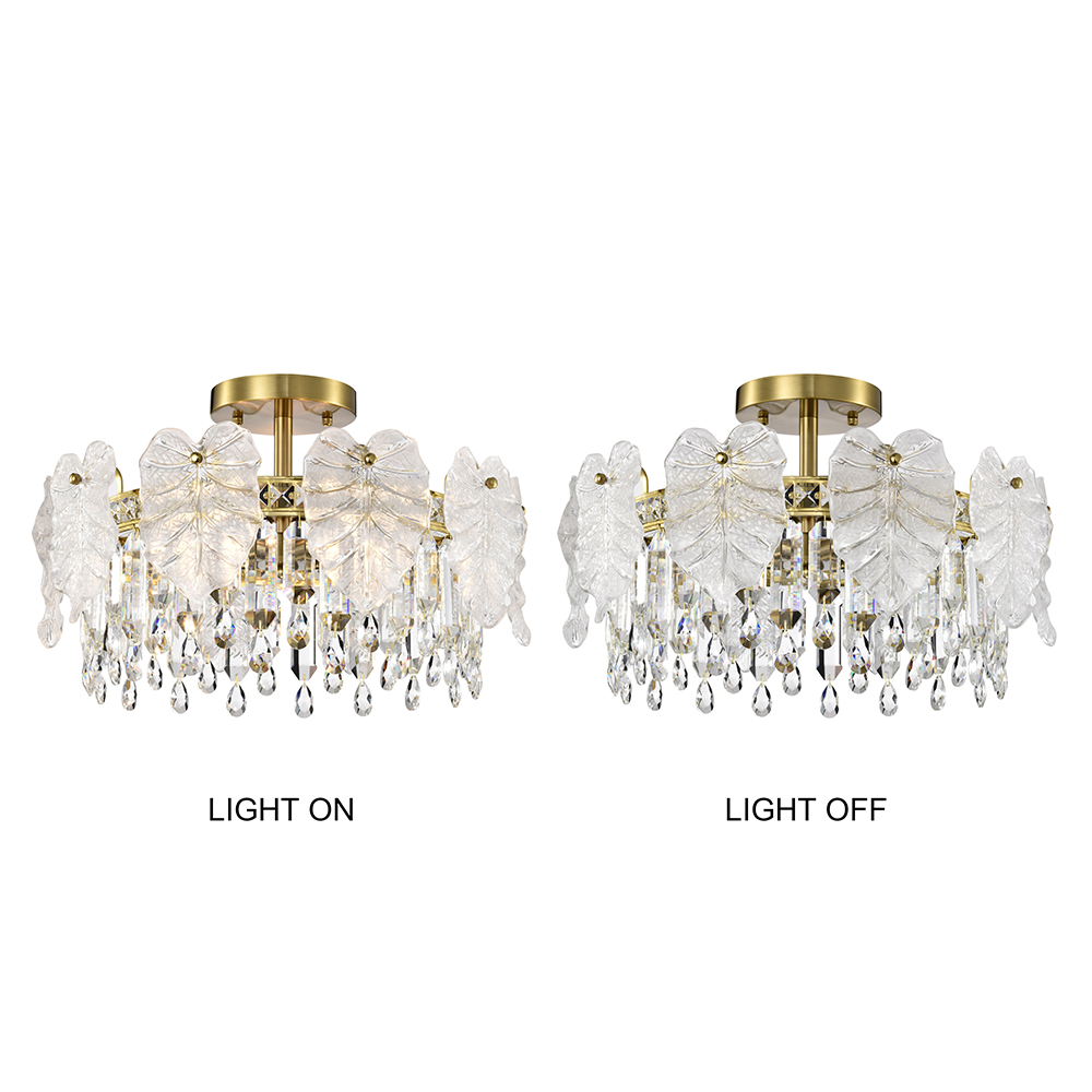 Alma 5-Light Brushed Shiny Brass Leaf-shaped Glass Crystal Flush Mount FD-8813-ECQ