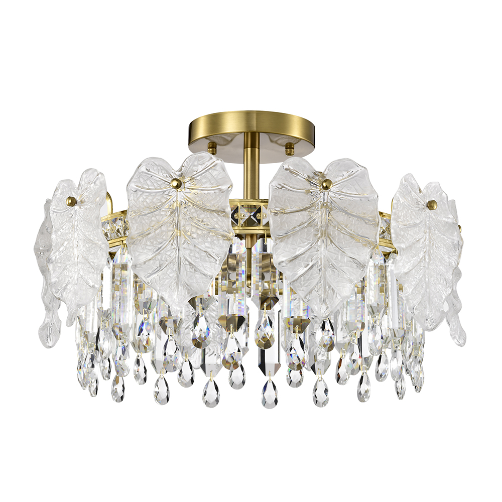 Alma 5-Light Brushed Shiny Brass Leaf-shaped Glass Crystal Flush Mount FD-8813-ECQ