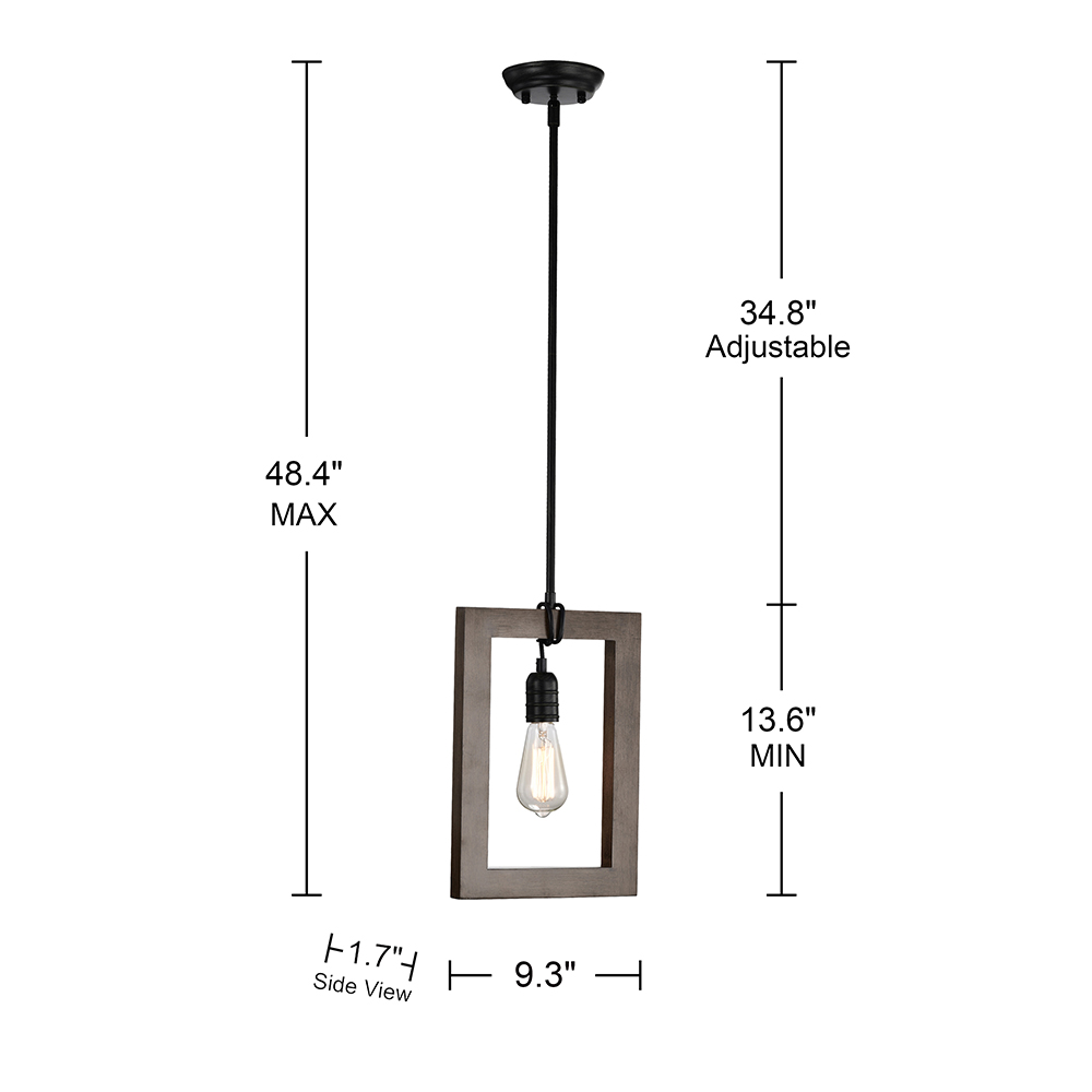 Daniela 1 Light Antique Black Metal and Natural Wood Cage Chandelier