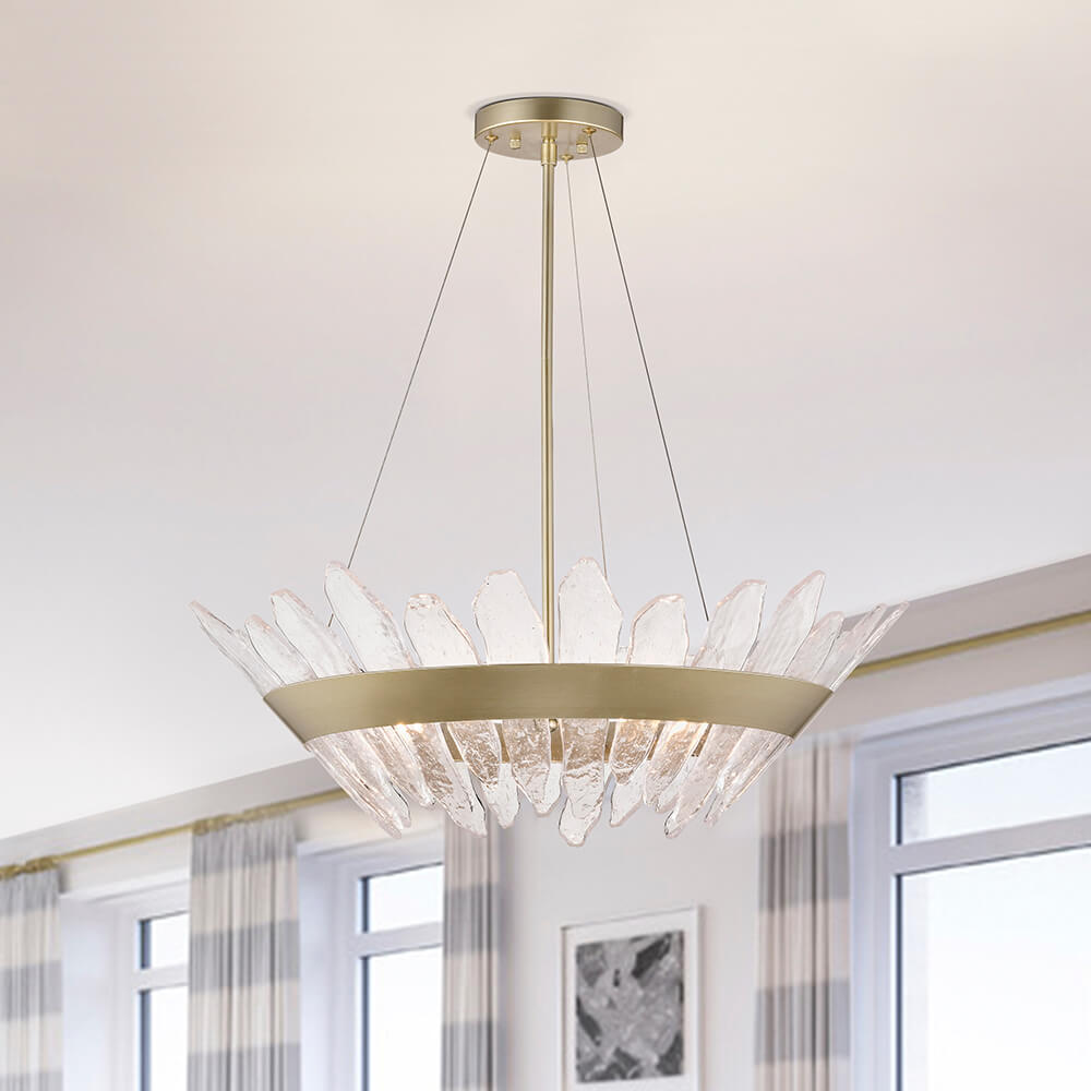 Daisy 5-Light 28" Modern Brushed Silver-ish Champagne Seedy Glass Chandelier FD-9181-DHB