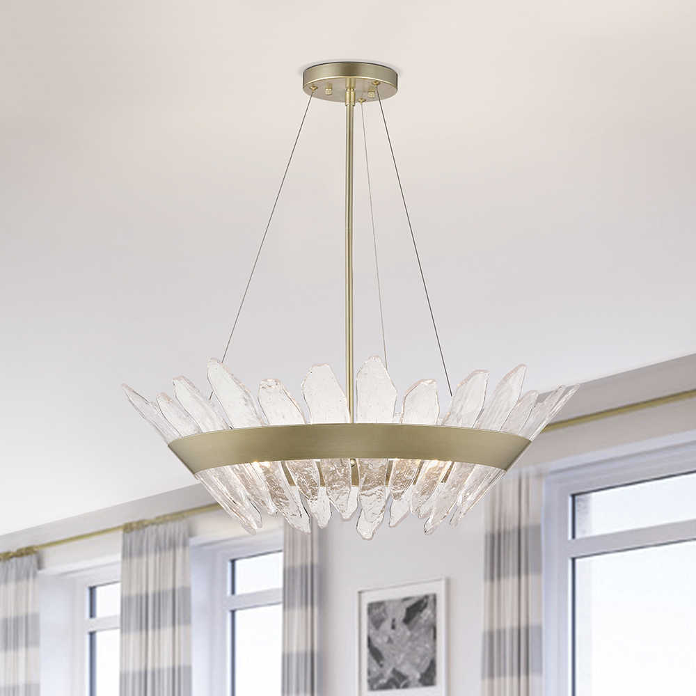 Daisy 5-Light 28" Modern Brushed Silver-ish Champagne Seedy Glass Chandelier FD-9181-DHB