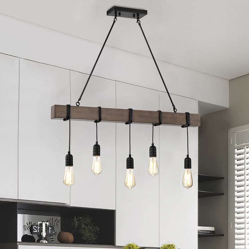 Irma Natural Wooden Beam Linear Chandelier with 5 Lights FD-9331-FHC