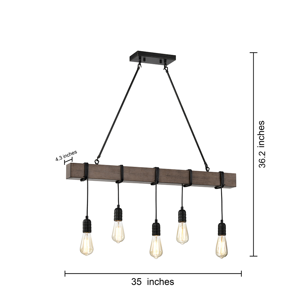 Irma Natural Wooden Beam Linear Chandelier with 5 Lights FD-9331-FHC