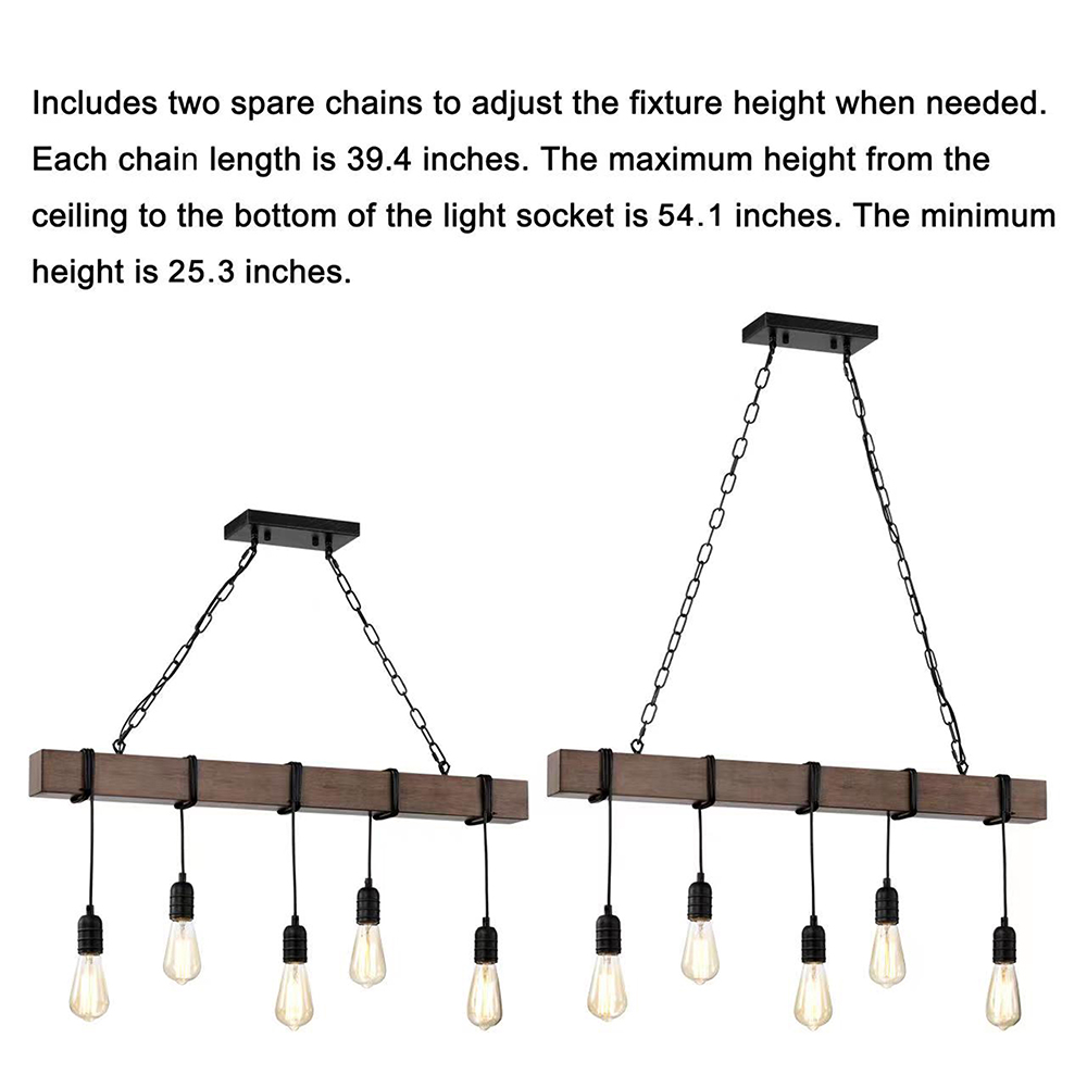 Irma Natural Wooden Beam Linear Chandelier with 5 Lights FD-9331-FHC