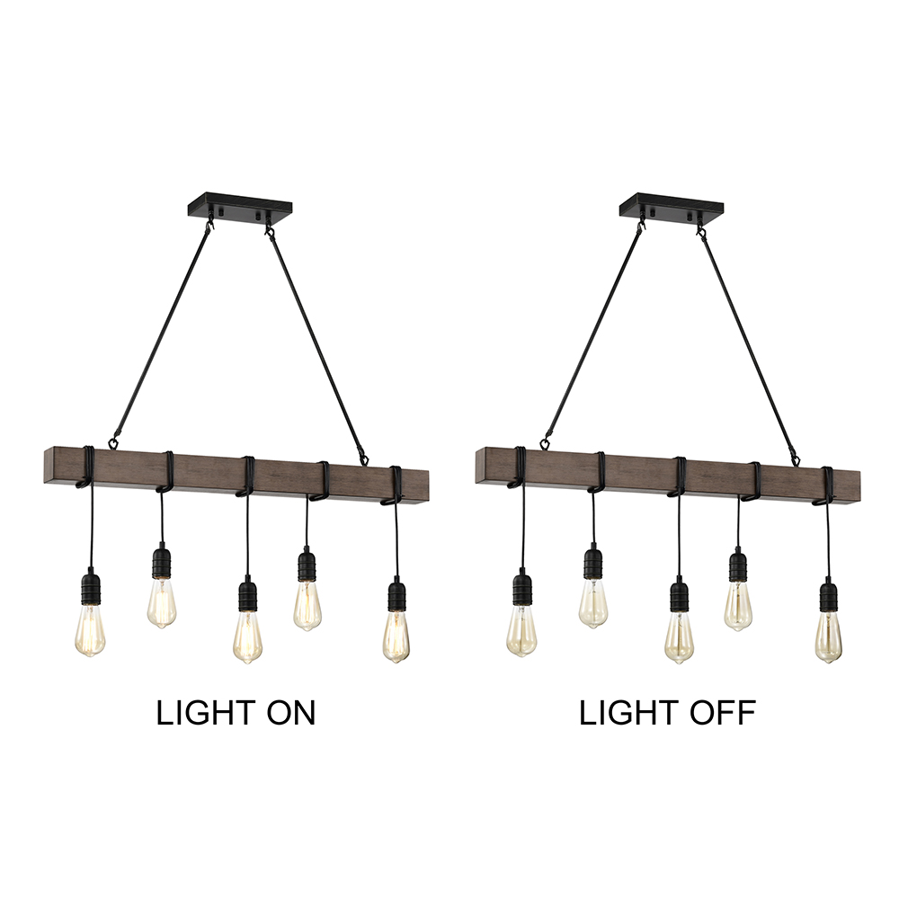 Irma Natural Wooden Beam Linear Chandelier with 5 Lights FD-9331-FHC