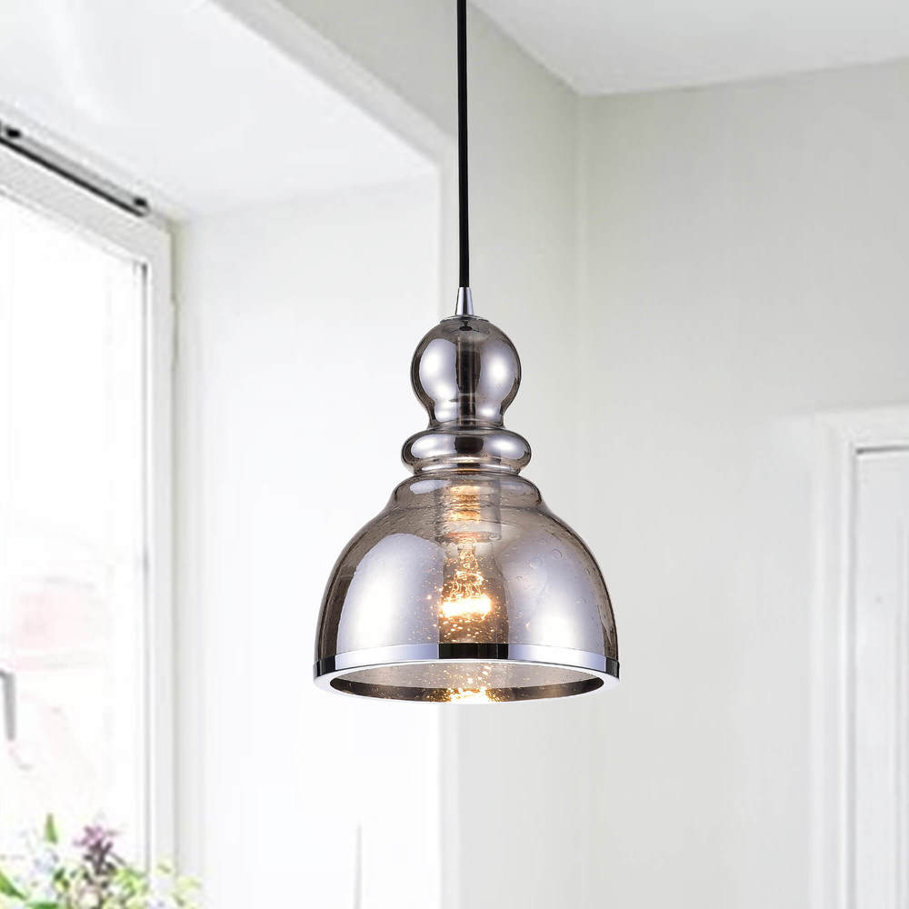 Alita Antique Black Pendant with Smoked Bubble Glass and Chrome Edge FD-9428-ZBV