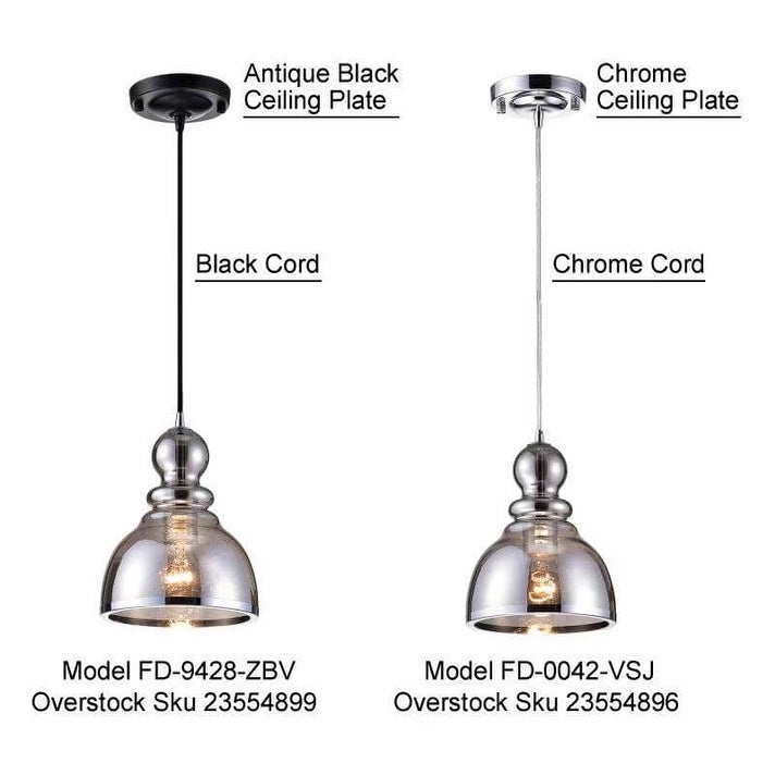 Alita Antique Black Pendant with Smoked Bubble Glass and Chrome Edge FD-9428-ZBV