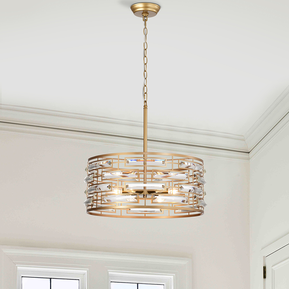 Anita Drum Shade Chandelier with Clear Glass Prism FD-9560-VYG