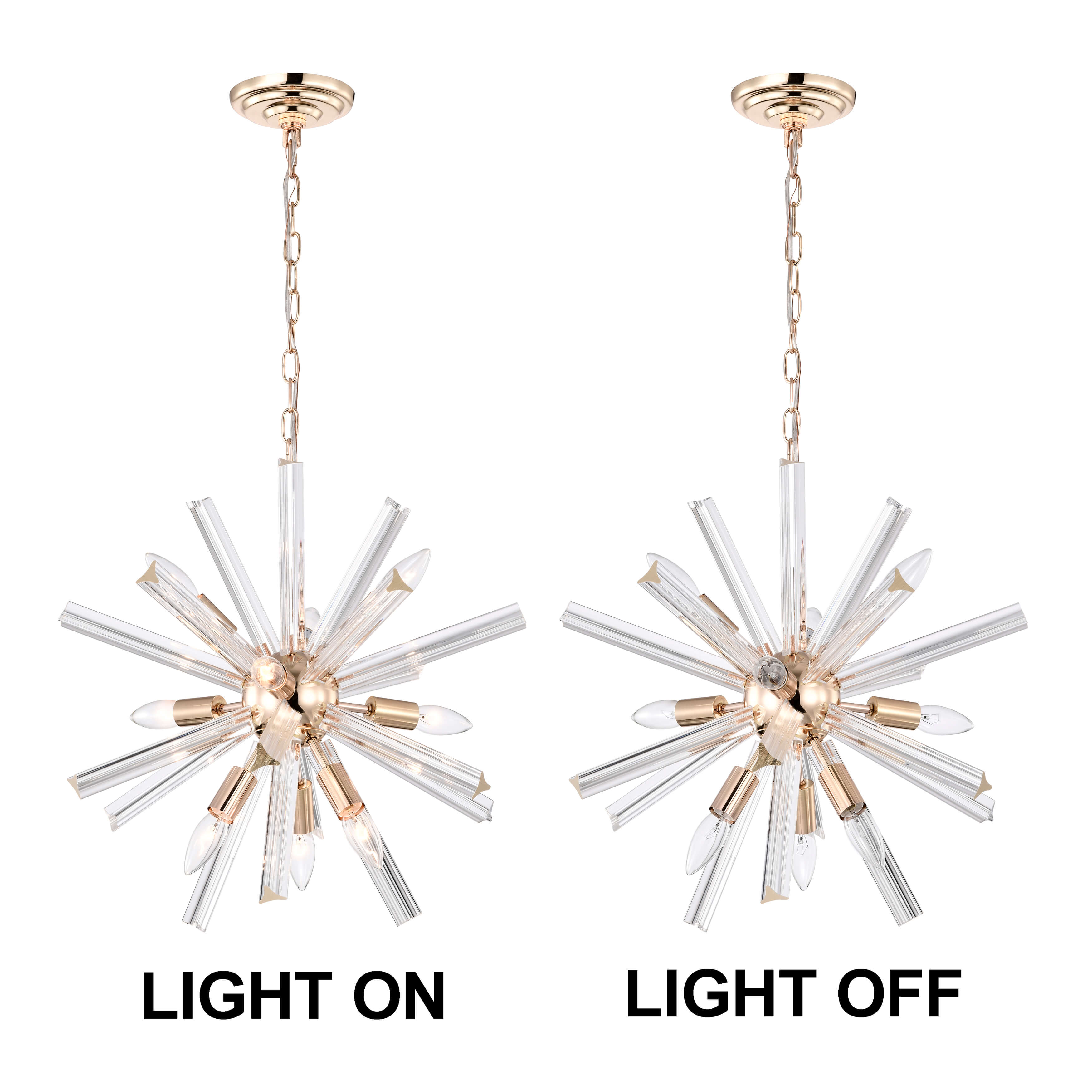 Lorena Glossy Brass Plating 9-Light Clear Glass Bar Sputnik Chandelier FD-9853-UTP