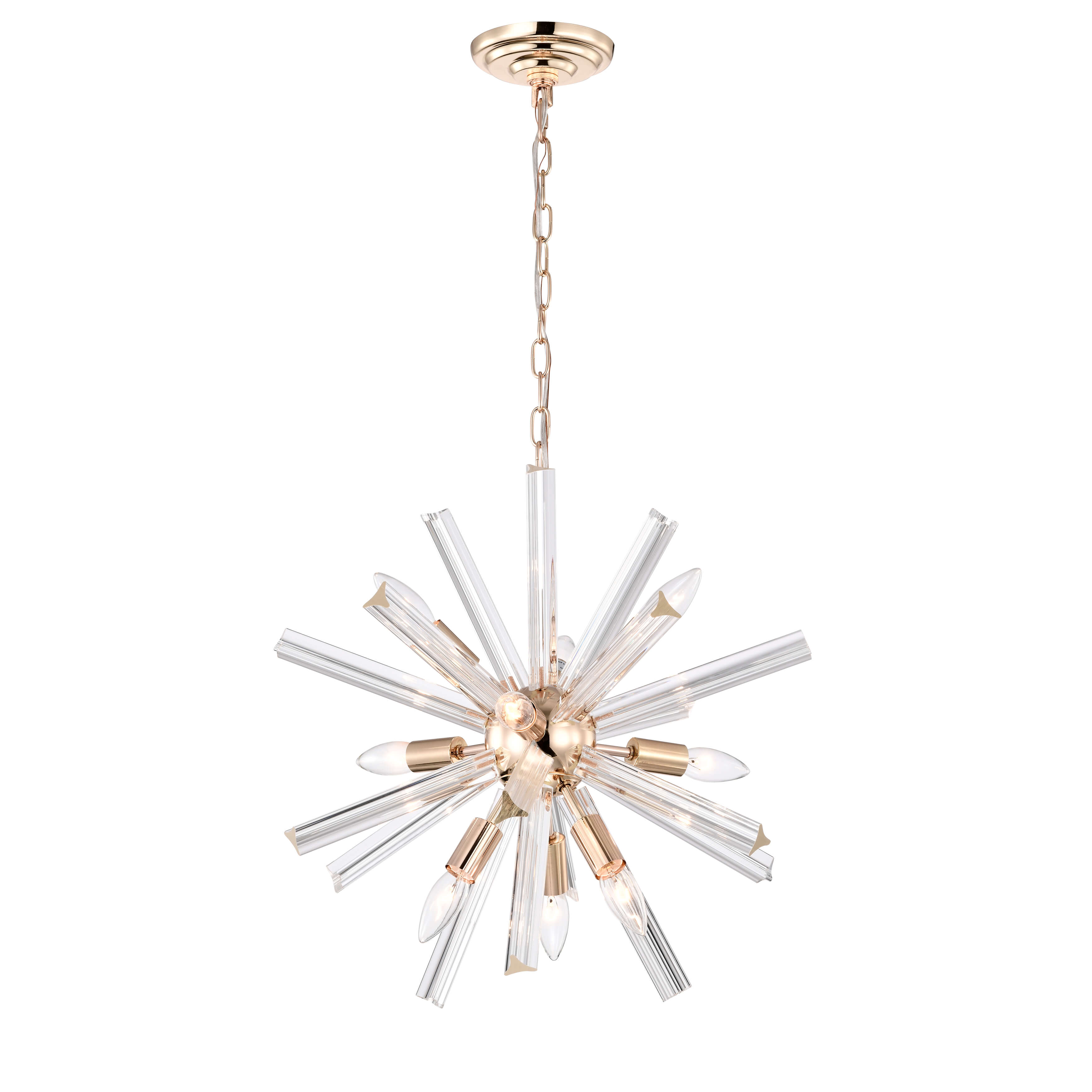 Lorena Glossy Brass Plating 9-Light Clear Glass Bar Sputnik Chandelier FD-9853-UTP
