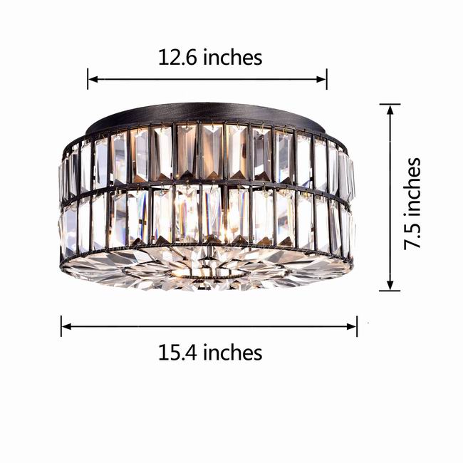 Justina Crystal Glass Prism Flush Mount Chandelier in Antique Black L417-RP-678