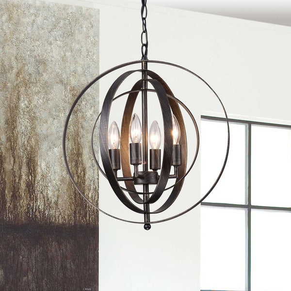 Benita Antique Black Iron 4-light Orb Chandelier L427-JQ-683