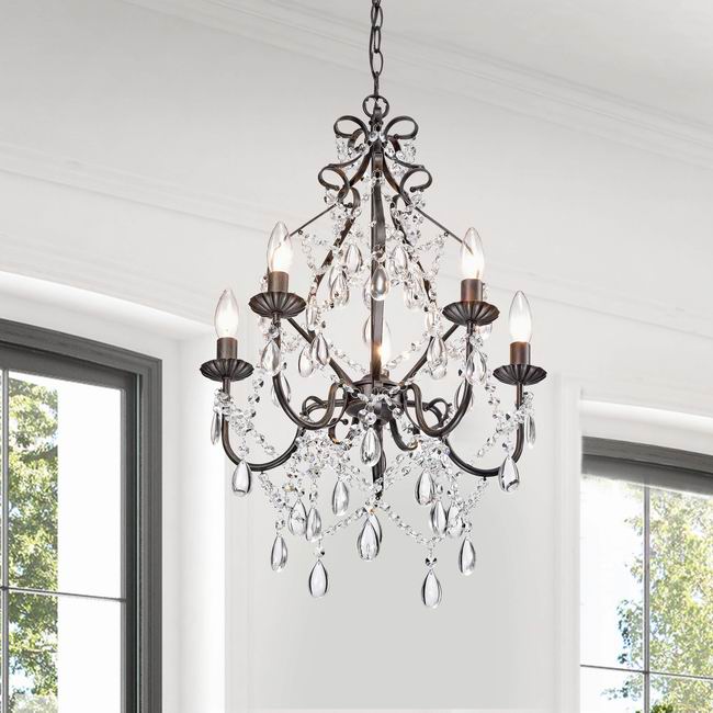 Bethany 5-Light Iron and Crystal Candle Chandelier