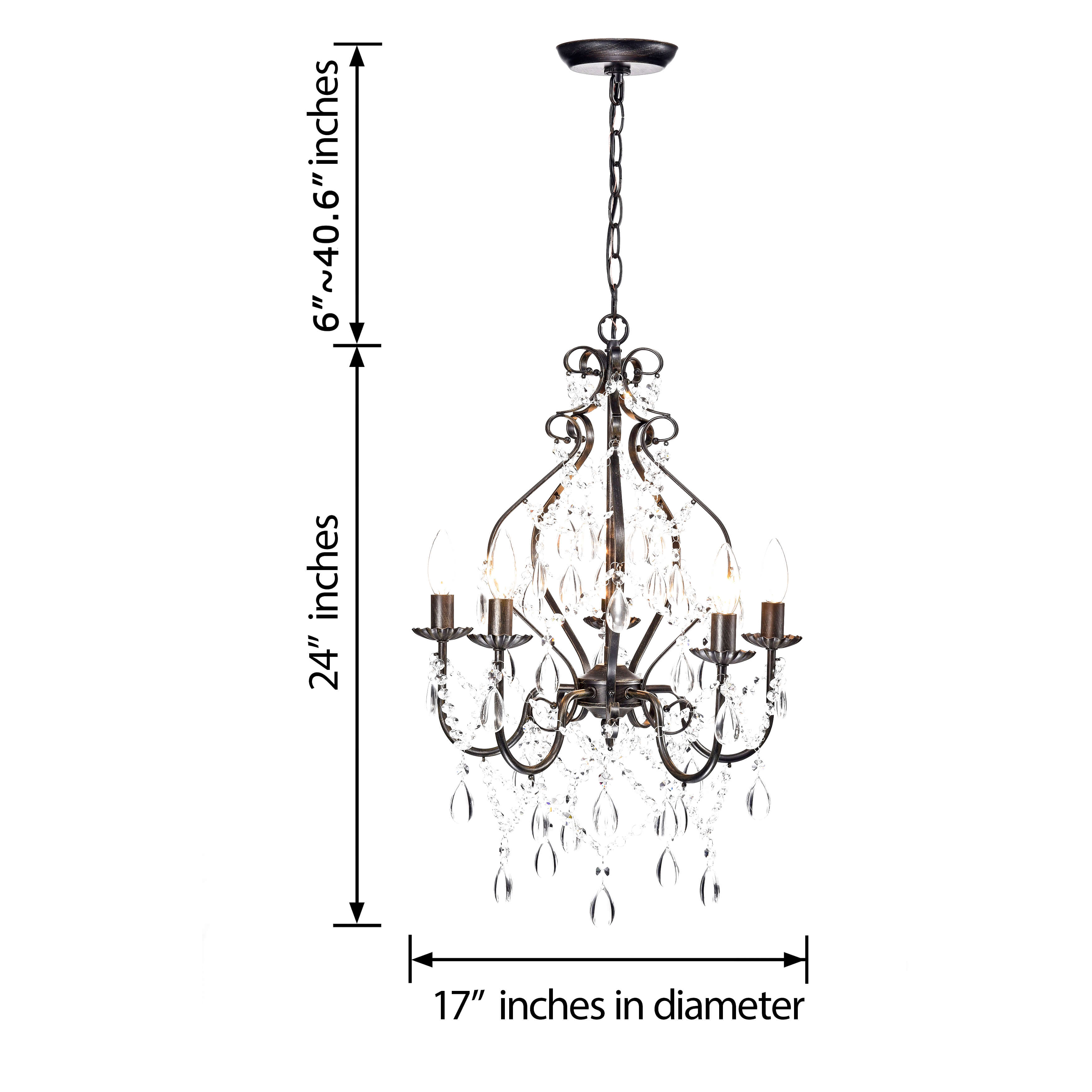 Bethany 5-Light Iron and Crystal Candle Chandelier