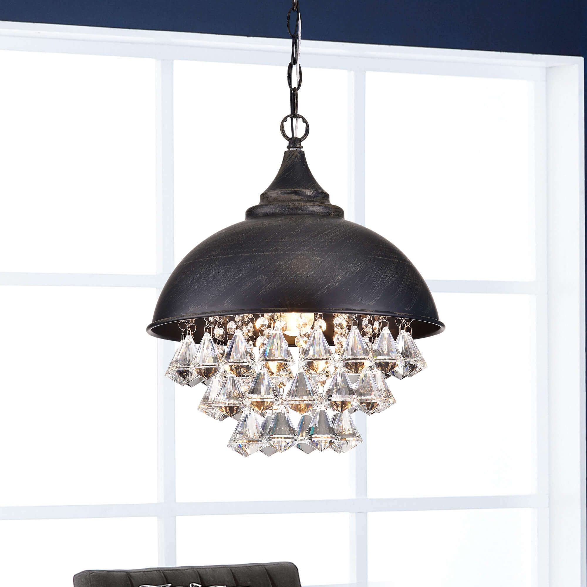 Visalia Antique Black Single Light Crystal Chandelier LJ-0014-UWY