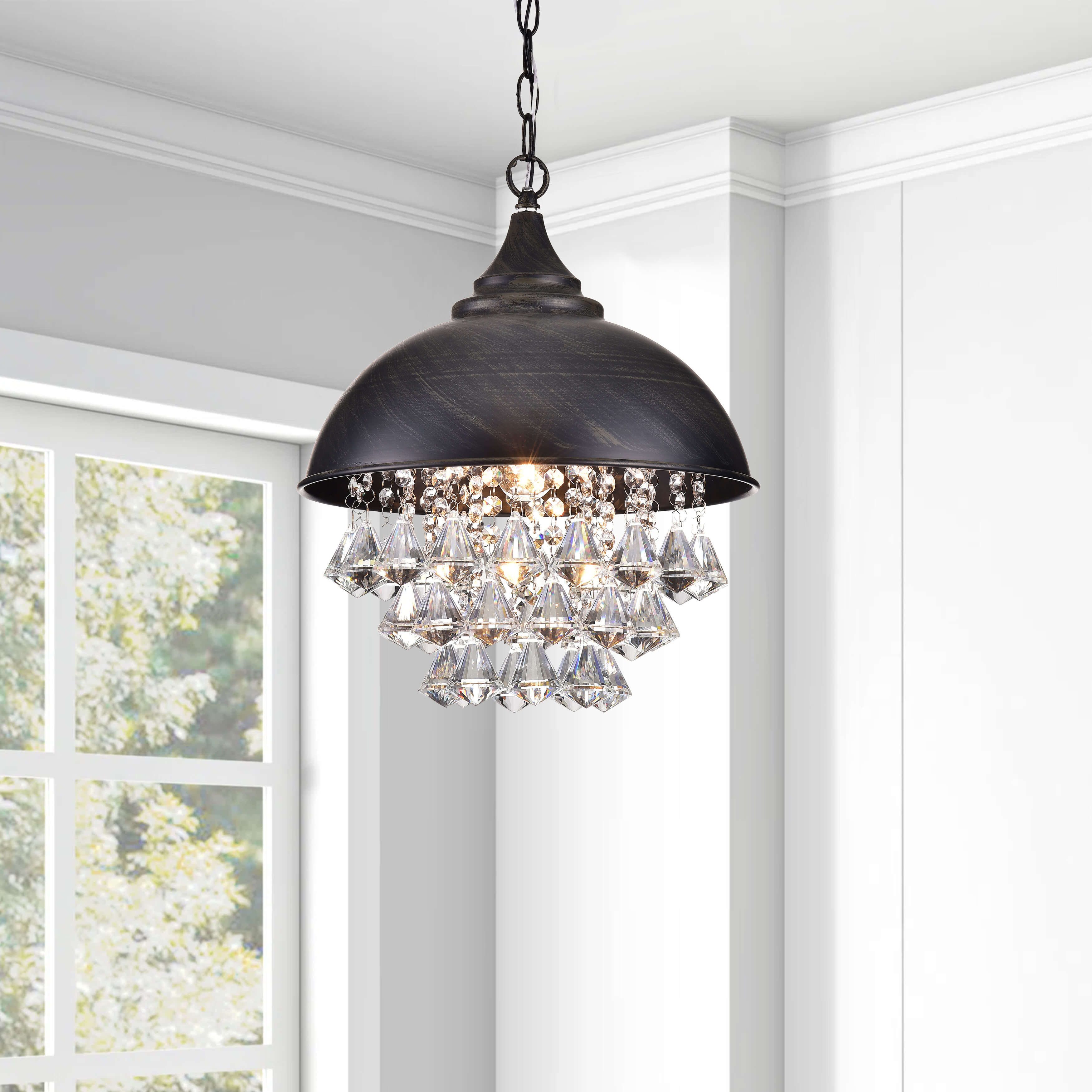 Visalia Antique Black Single Light Crystal Chandelier LJ-0014-UWY