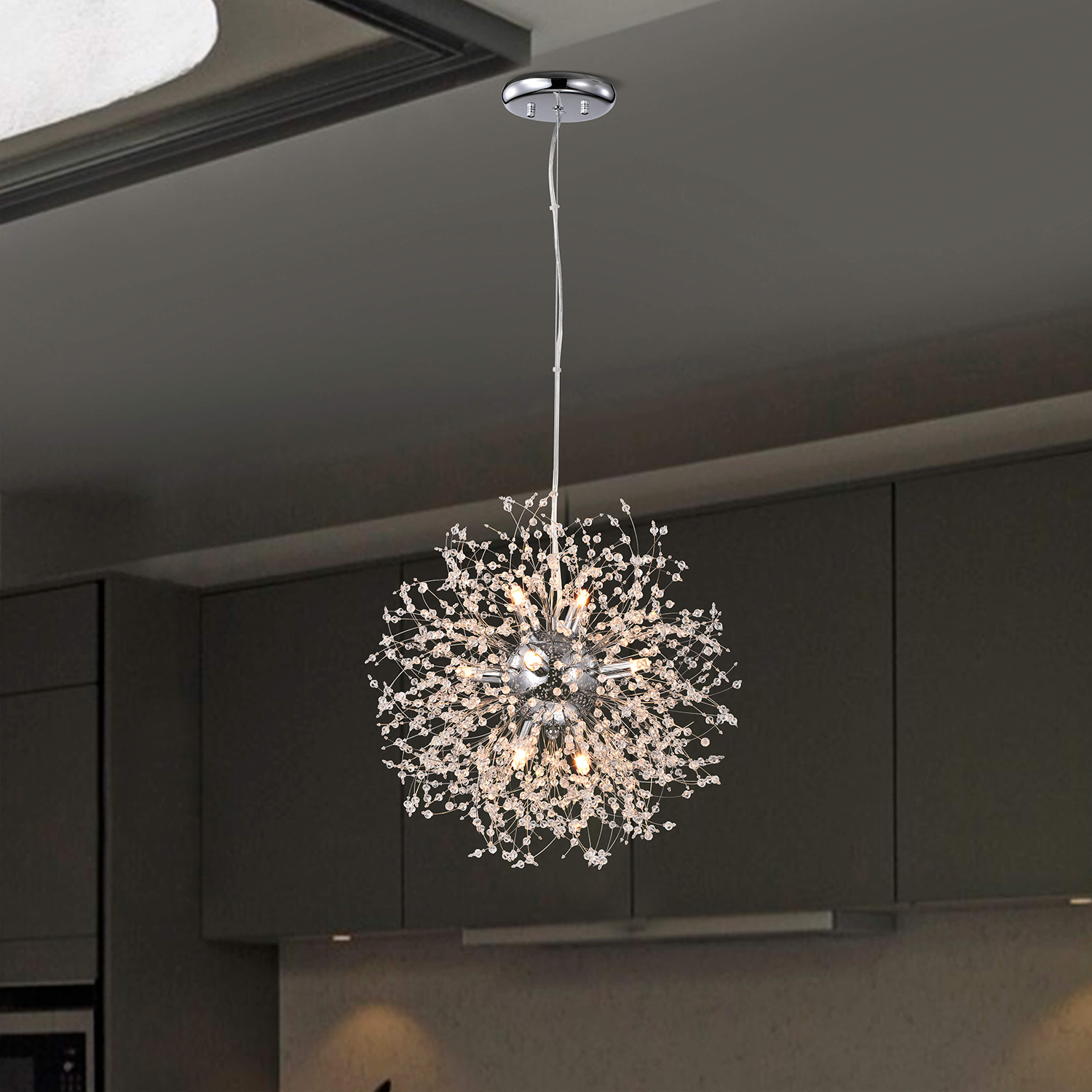 Liria 8-Light Chrome Clear Beads Firework Pendant Chandelier LJ-0240-KYM