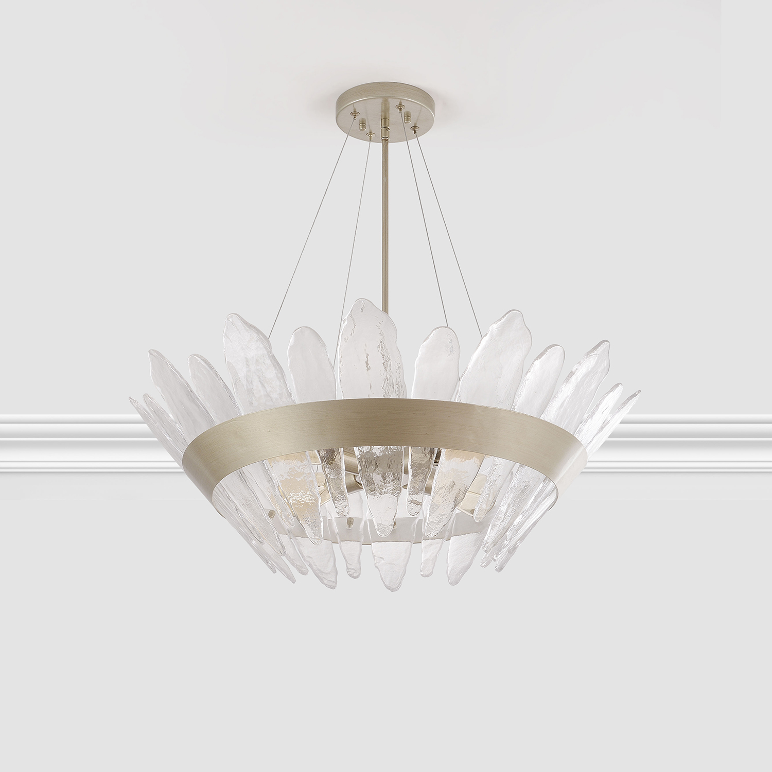 Marta 4-Light 29" Modern Brushed Champagne Silver Handcrafted Glass Chandelier LJ-0318-RVR
