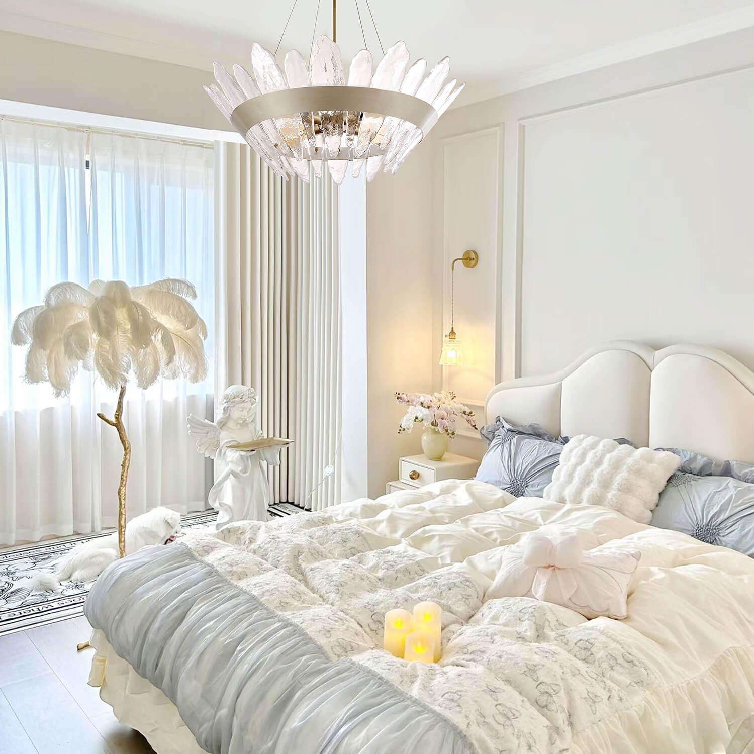Marta 4-Light 29" Modern Brushed Champagne Silver Handcrafted Glass Chandelier LJ-0318-RVR