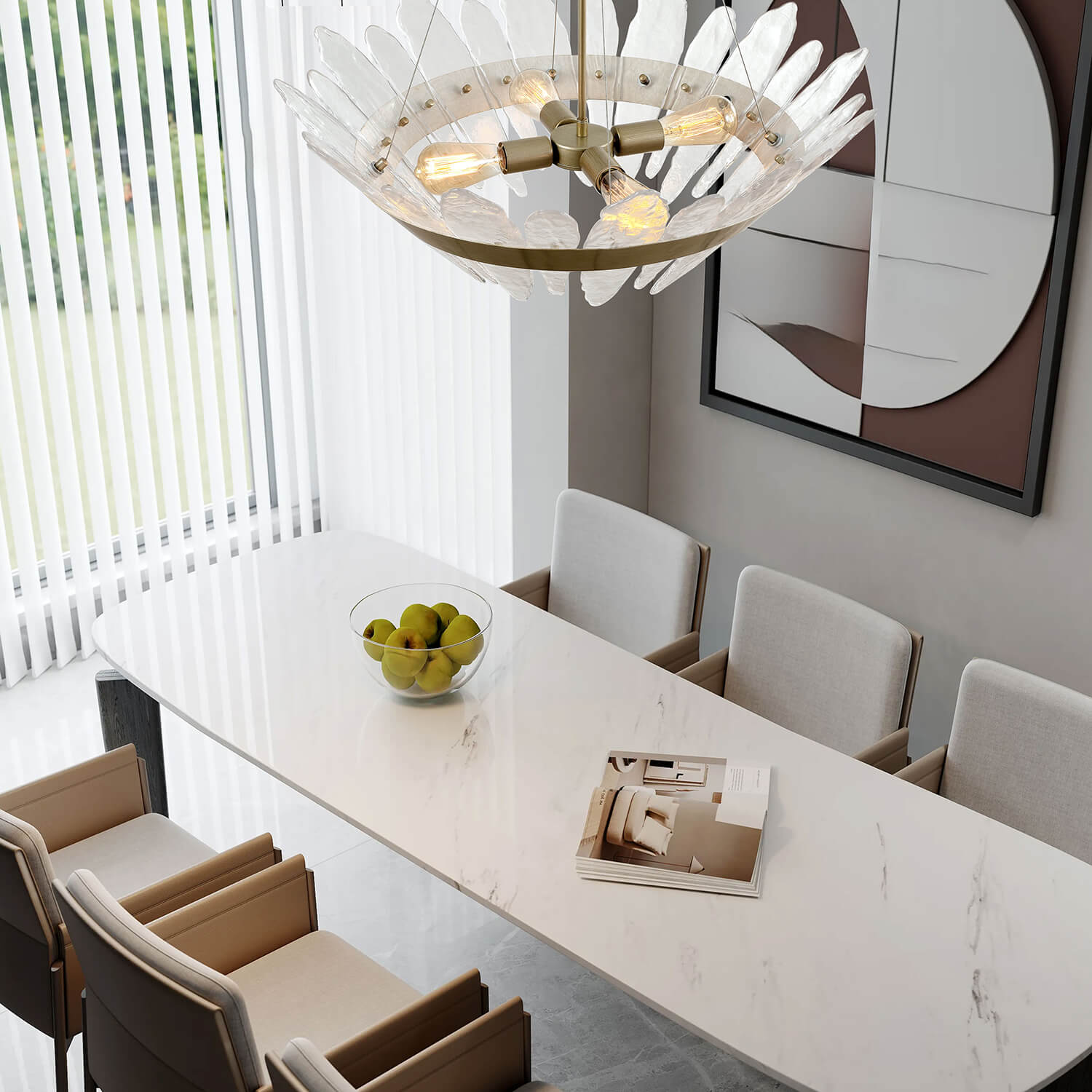 Marta 4-Light 29" Modern Brushed Champagne Silver Handcrafted Glass Chandelier LJ-0318-RVR