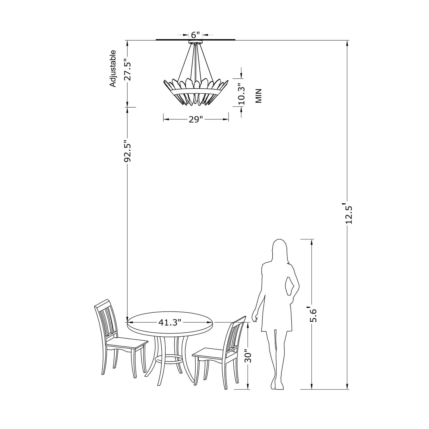 Marta 4-Light 29" Modern Brushed Champagne Silver Handcrafted Glass Chandelier LJ-0318-RVR