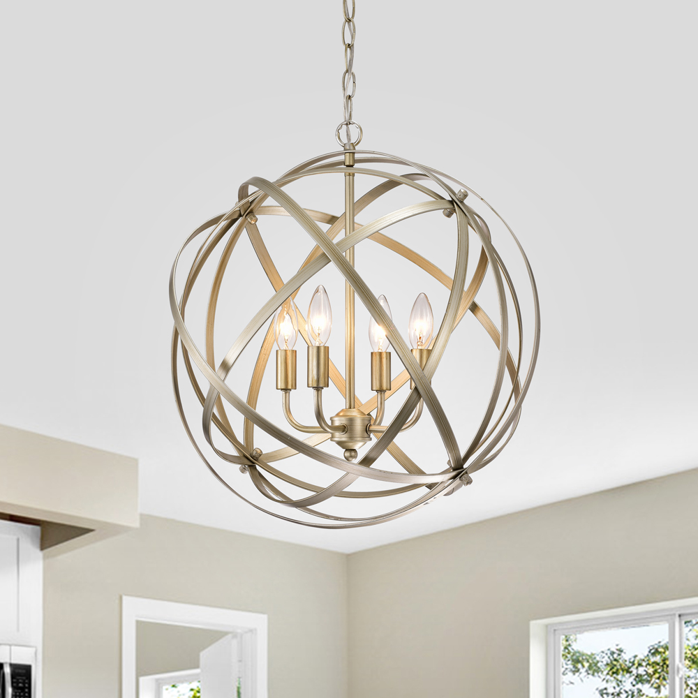 Benita Light Gold with Bronze Tone Metal Large Orb 4-light Chandelier LJ-0321-CCQ