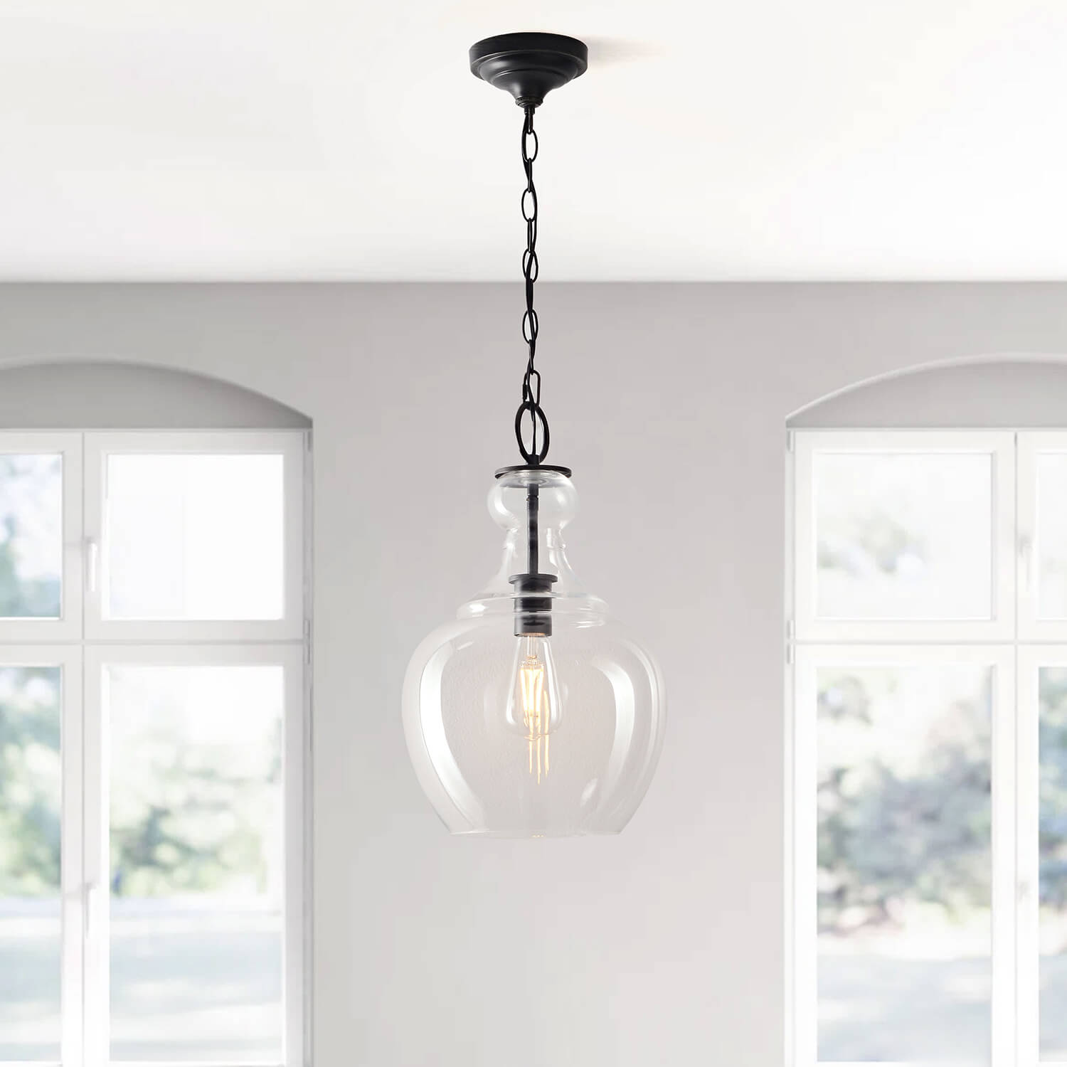 Belinda Matte Black Finish Single Light Clear Glass Pendant Chandelier LJ-0332-AQEQ Belinda Matte Black Finish Single Light Clear Glass Pendant Chandelier LJ-0332-AQEQ