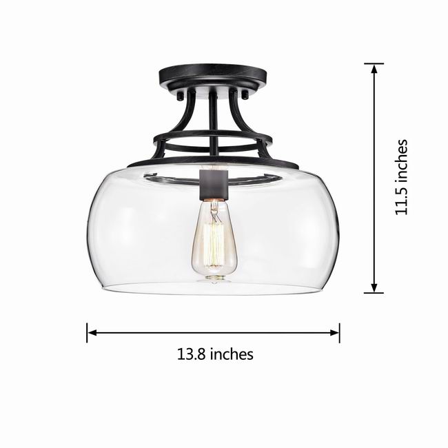 Luna Antique Black Clear Glass Semi Flush Mount Chandelier LJ-0358-SHN