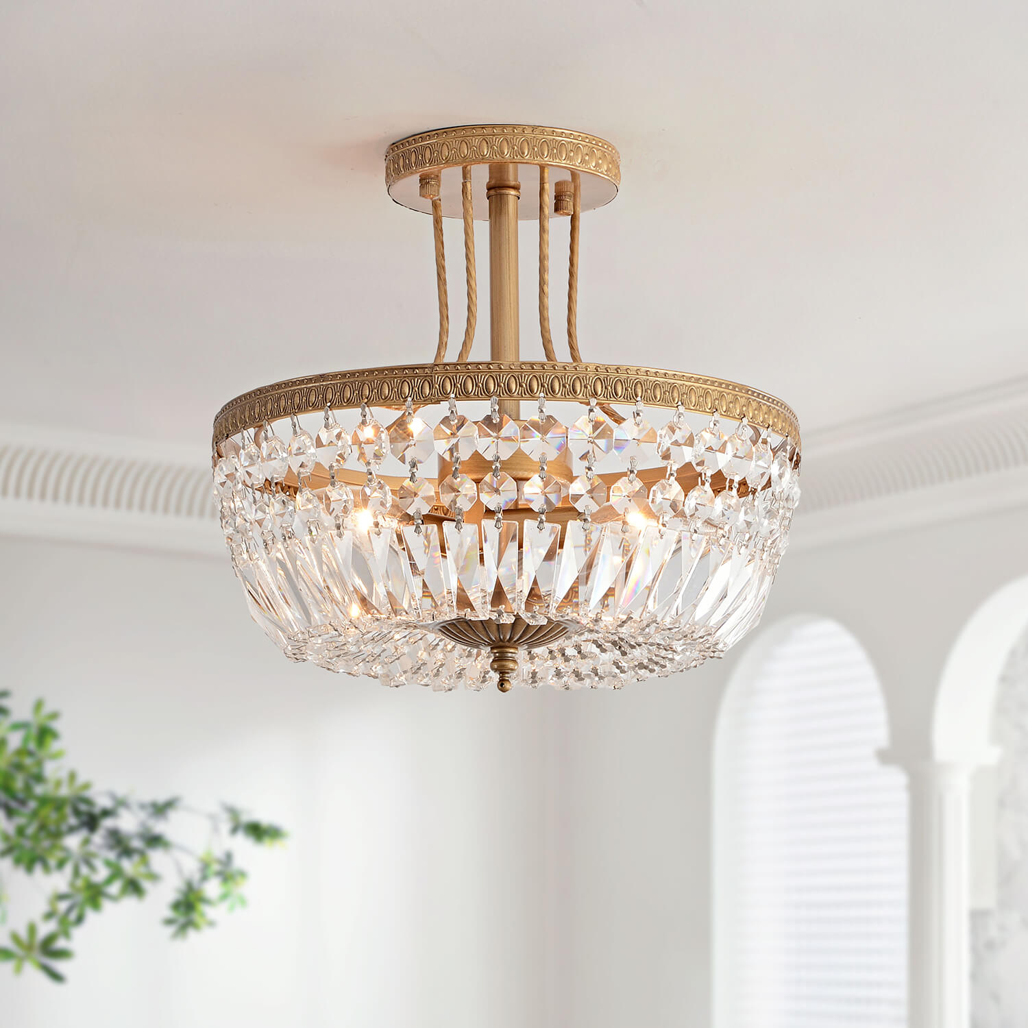 Jessica Crystal Basket 3-light Flush Mount Chandelier - Brushed Brass LJ-0800-GEPR
