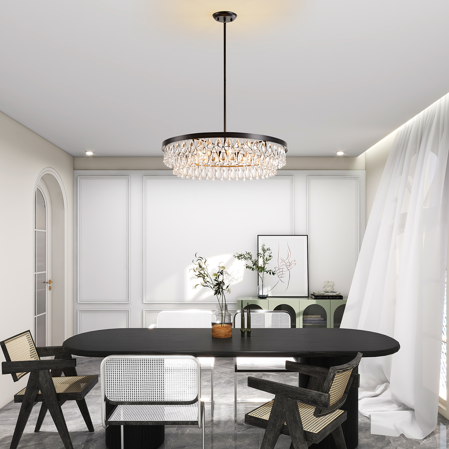 Viviana Antique Black Finish Crystal 6-light Chandelier LJ-0892-JWD