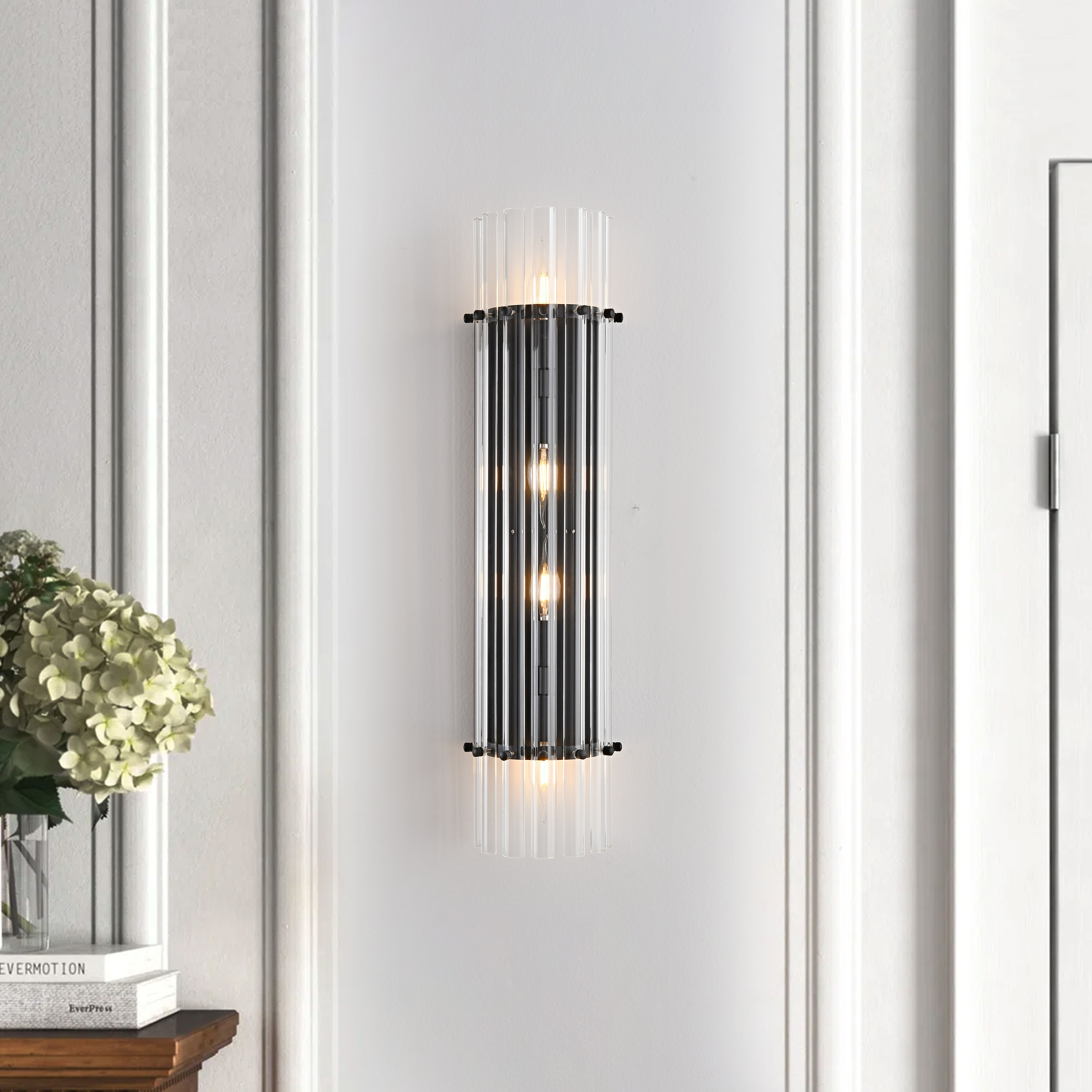 Casandra 4-Light Clear Crystal Glass Bar Wall Sconce - Black LJ-0945-JPQJ Casandra 4-Light Clear Crystal Glass Bar Wall Sconce - Black LJ-0945-JPQJ