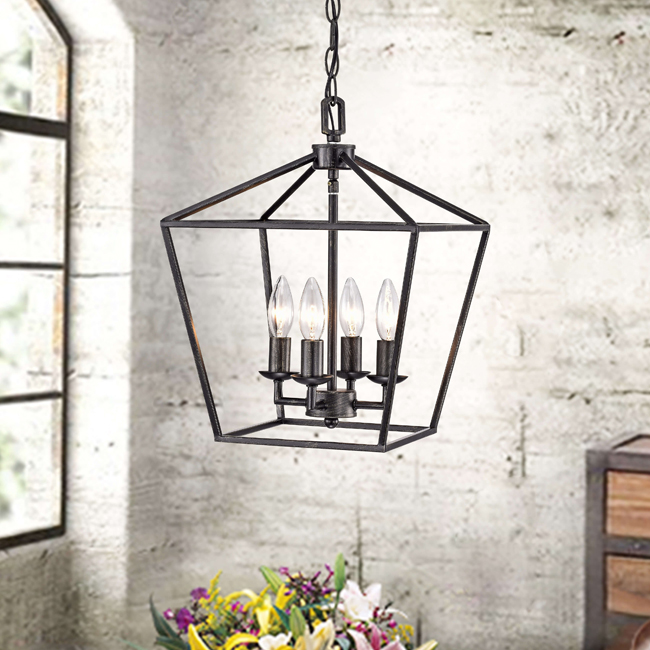 Ashley Antique Black 4-light Iron Cage Chandelier LJ-0970-ZMA