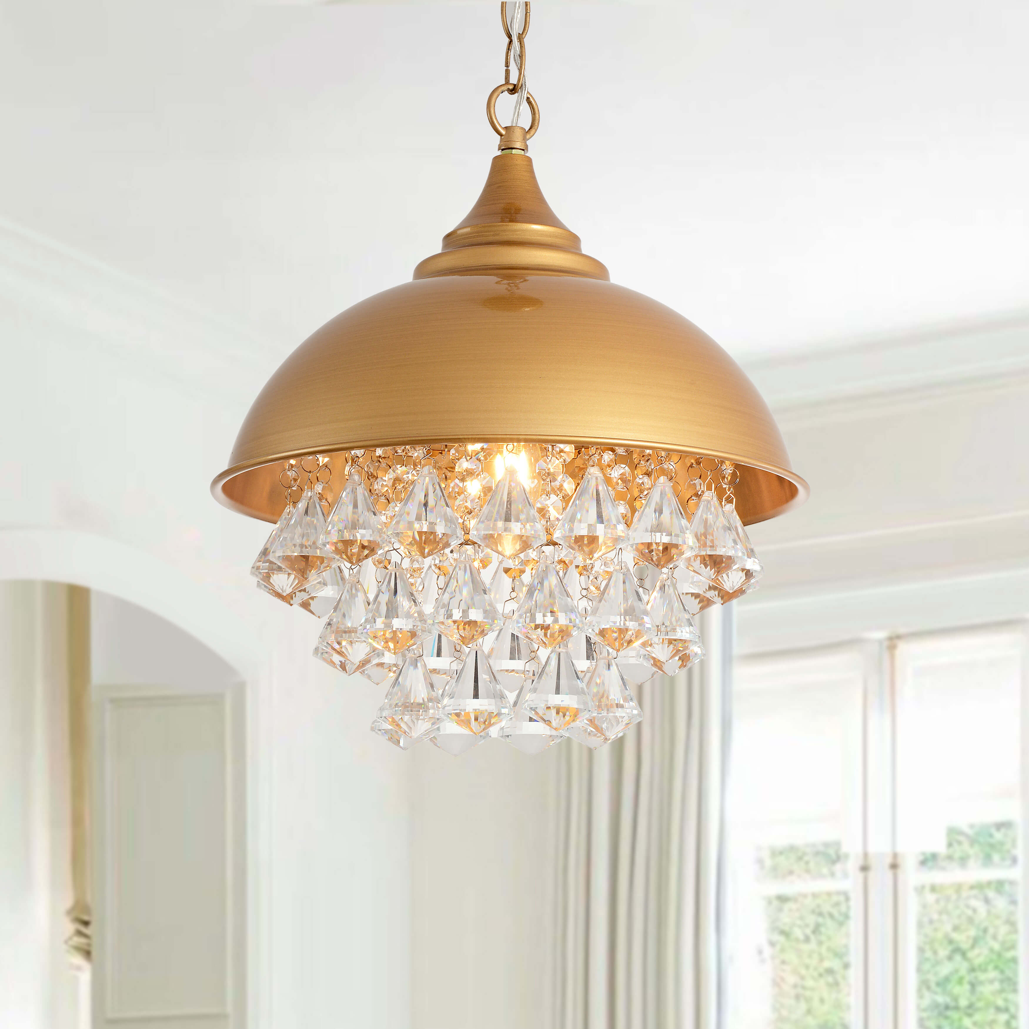 Visalia Single Light Crystal Pendant Chandelier- Brushed Brass LJ-0993-VFMF Visalia Single Light Crystal Pendant Chandelier- Brushed Brass LJ-0993-VFMF