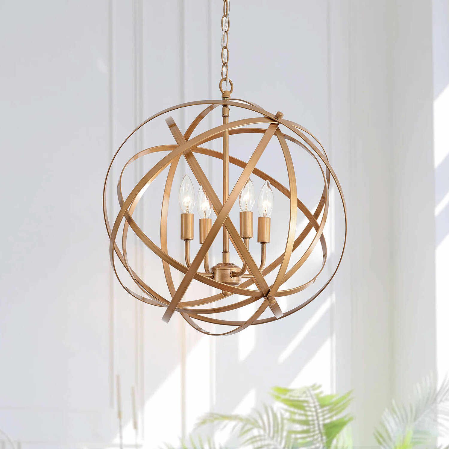 Benita Metal Large Orb 4-light Chandelier - Brushed Brass LJ-1022-GLLT Benita Metal Large Orb 4-light Chandelier - Brushed Brass LJ-1022-GLLT