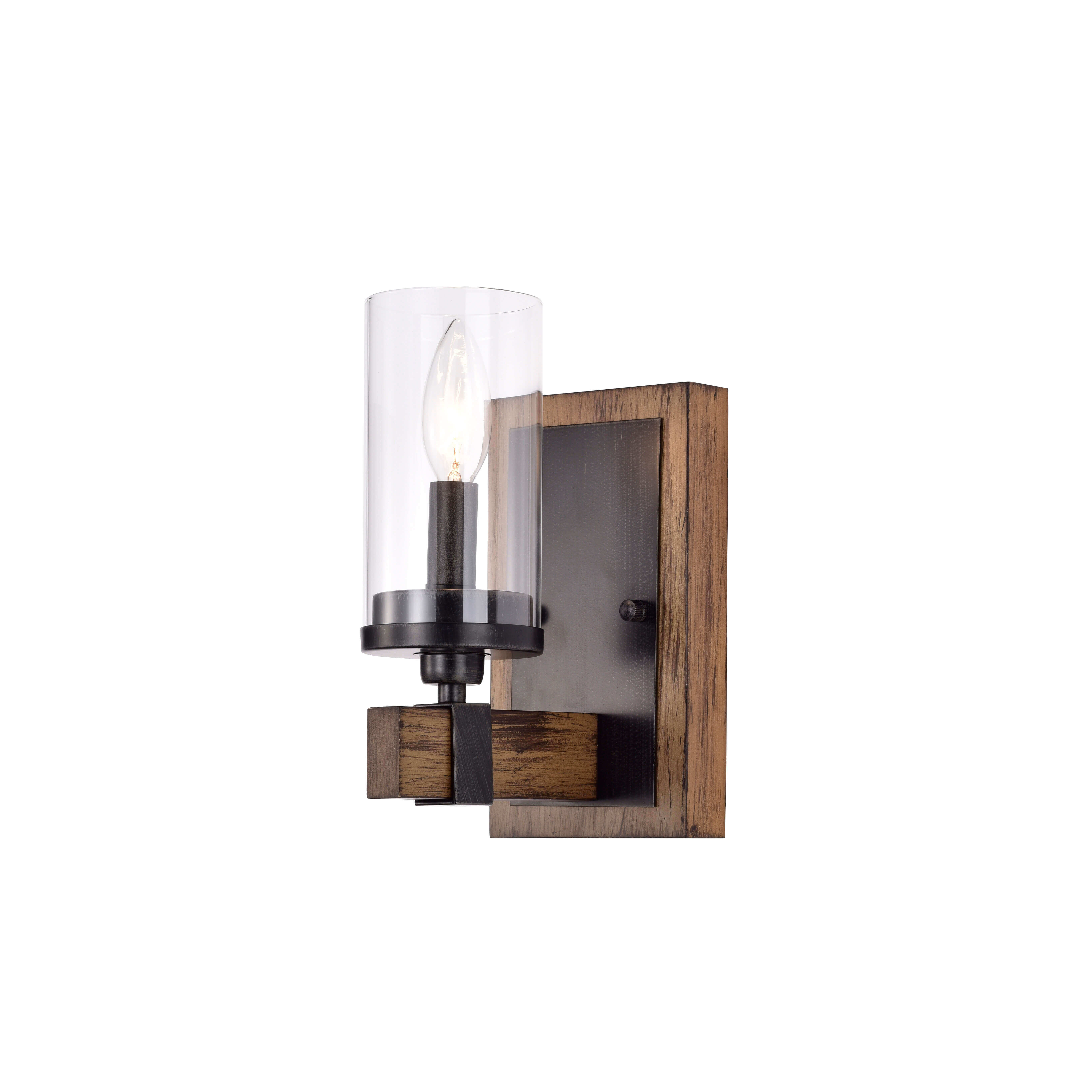 Alfreda 1 Light Antique Black Iron Wood Wall Sconce with Clear Glass LJ-1034-VPY