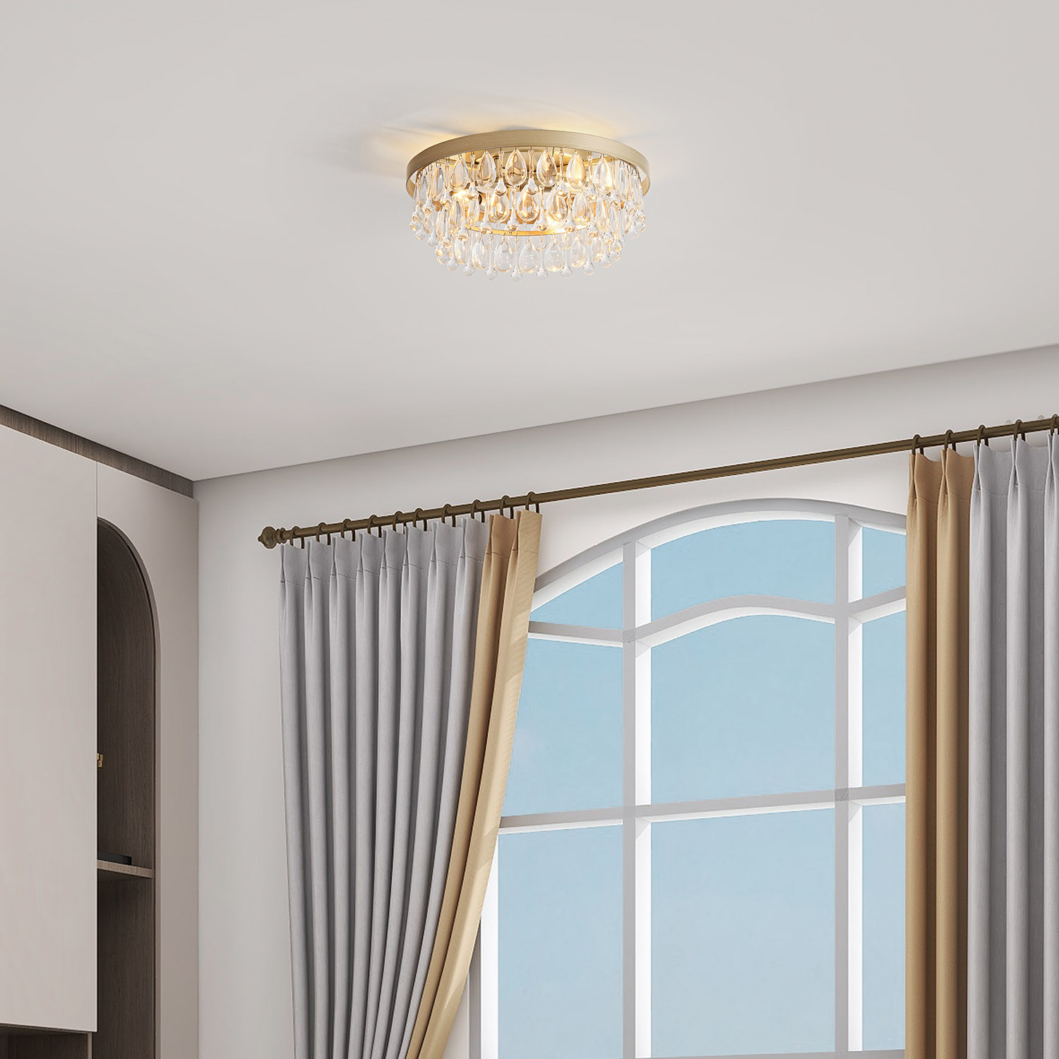 Viviana Brushed Champagne Silver Crystal Teardrop 3-light Flush Mount LJ-1228-CME