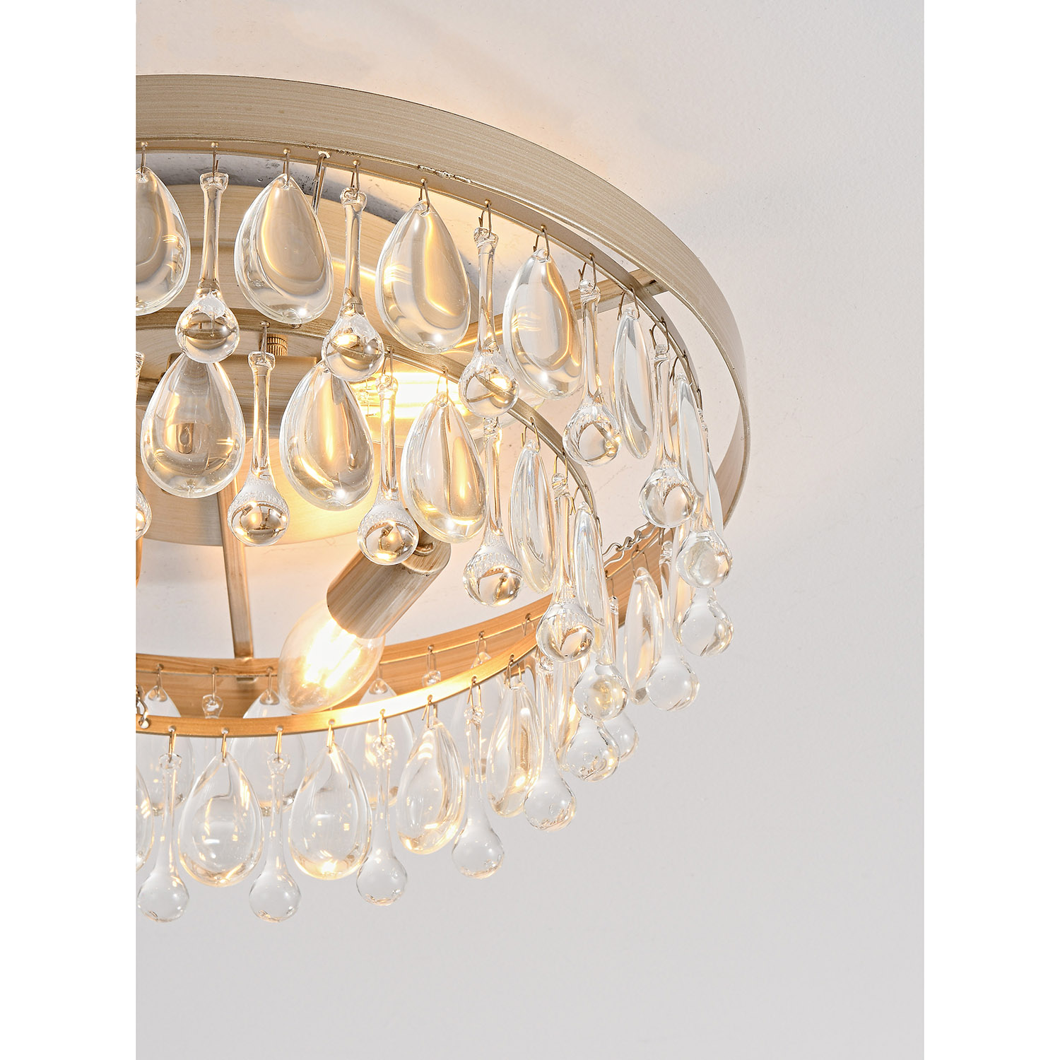 Viviana Brushed Champagne Silver Crystal Teardrop 3-light Flush Mount LJ-1228-CME