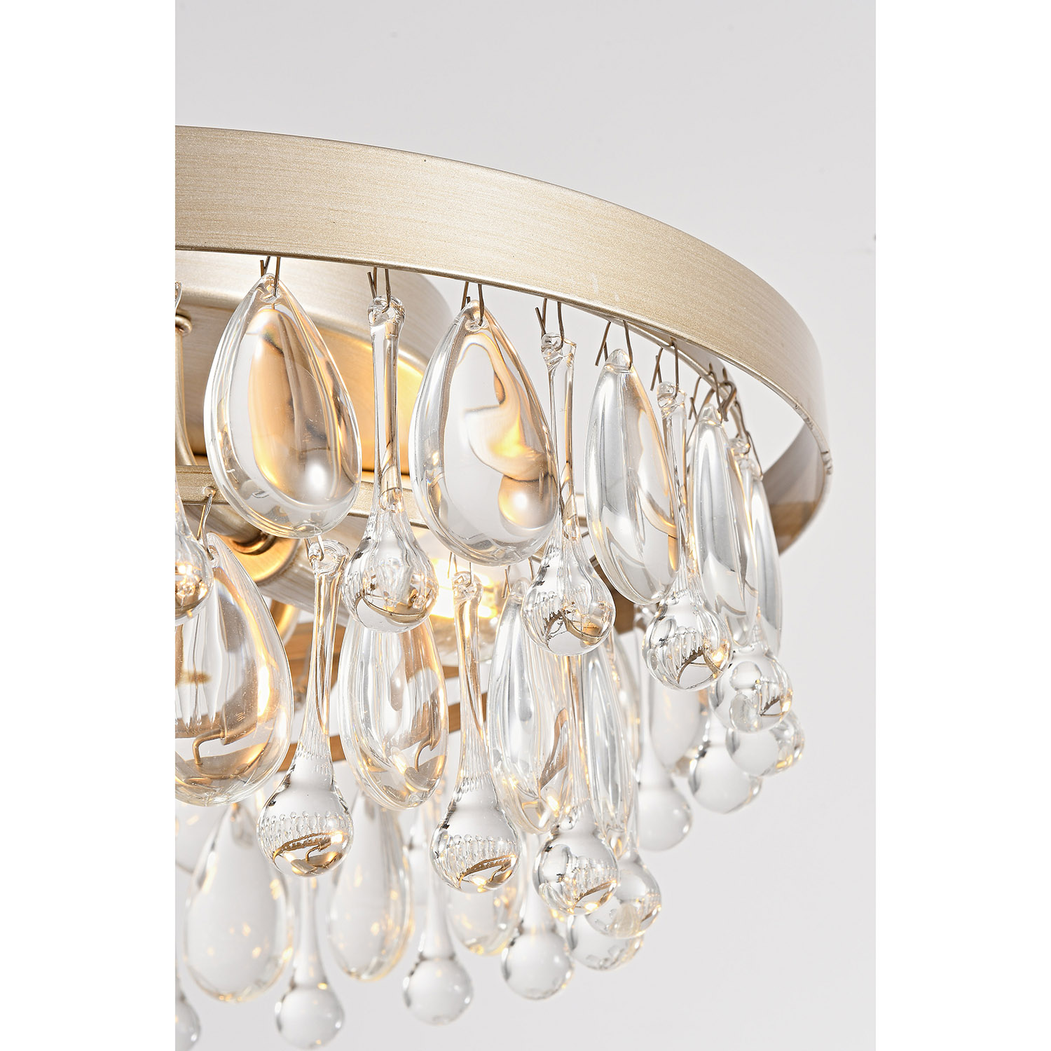 Viviana Brushed Champagne Silver Crystal Teardrop 3-light Flush Mount LJ-1228-CME