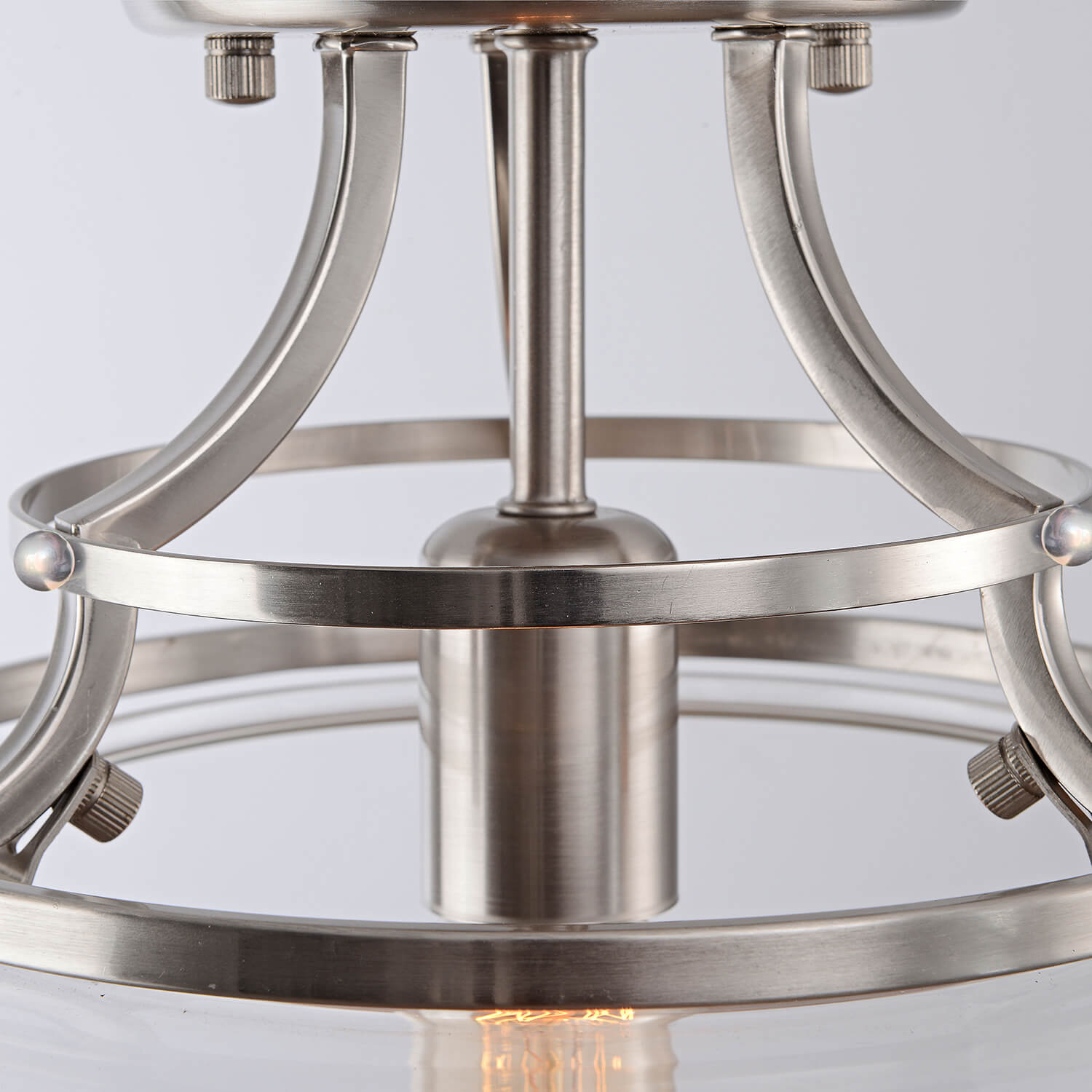 Luna 13.2" Mouth-blown Round Clear Glass Semi Flush Mount - Antique Nickel LJ-1322-SXN