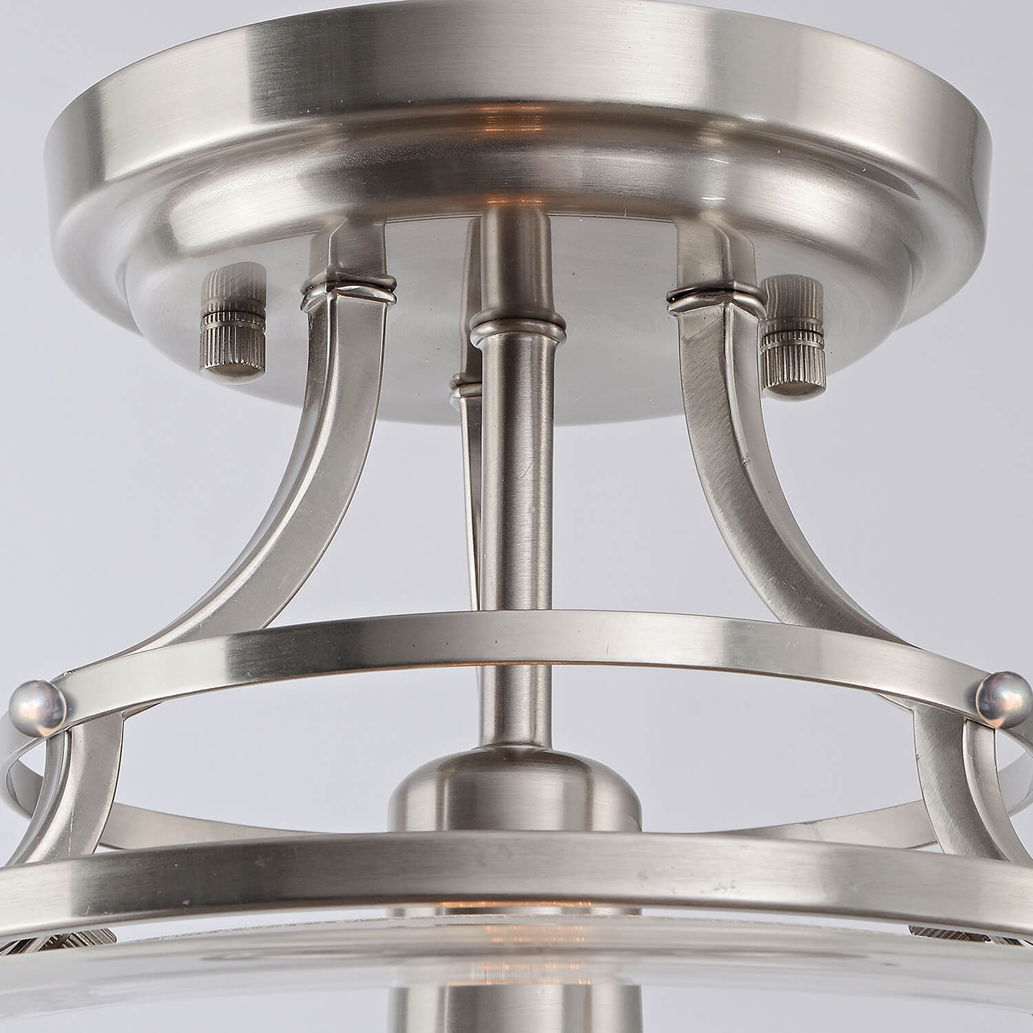 Luna 13.2" Mouth-blown Round Clear Glass Semi Flush Mount - Antique Nickel LJ-1322-SXN