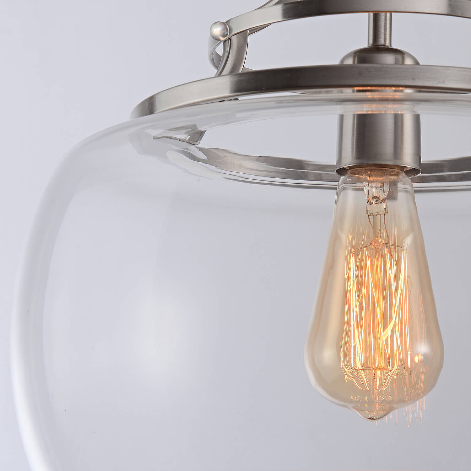 Luna 13.2" Mouth-blown Round Clear Glass Semi Flush Mount - Antique Nickel LJ-1322-SXN