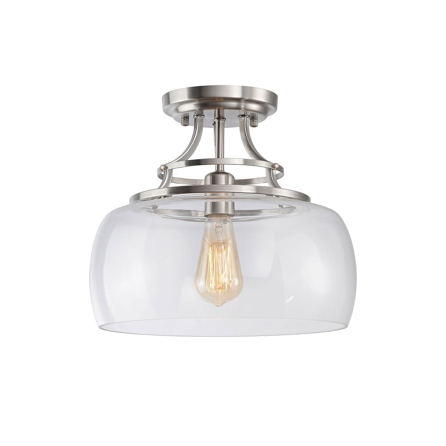Luna 13.2" Mouth-blown Round Clear Glass Semi Flush Mount - Antique Nickel LJ-1322-SXN