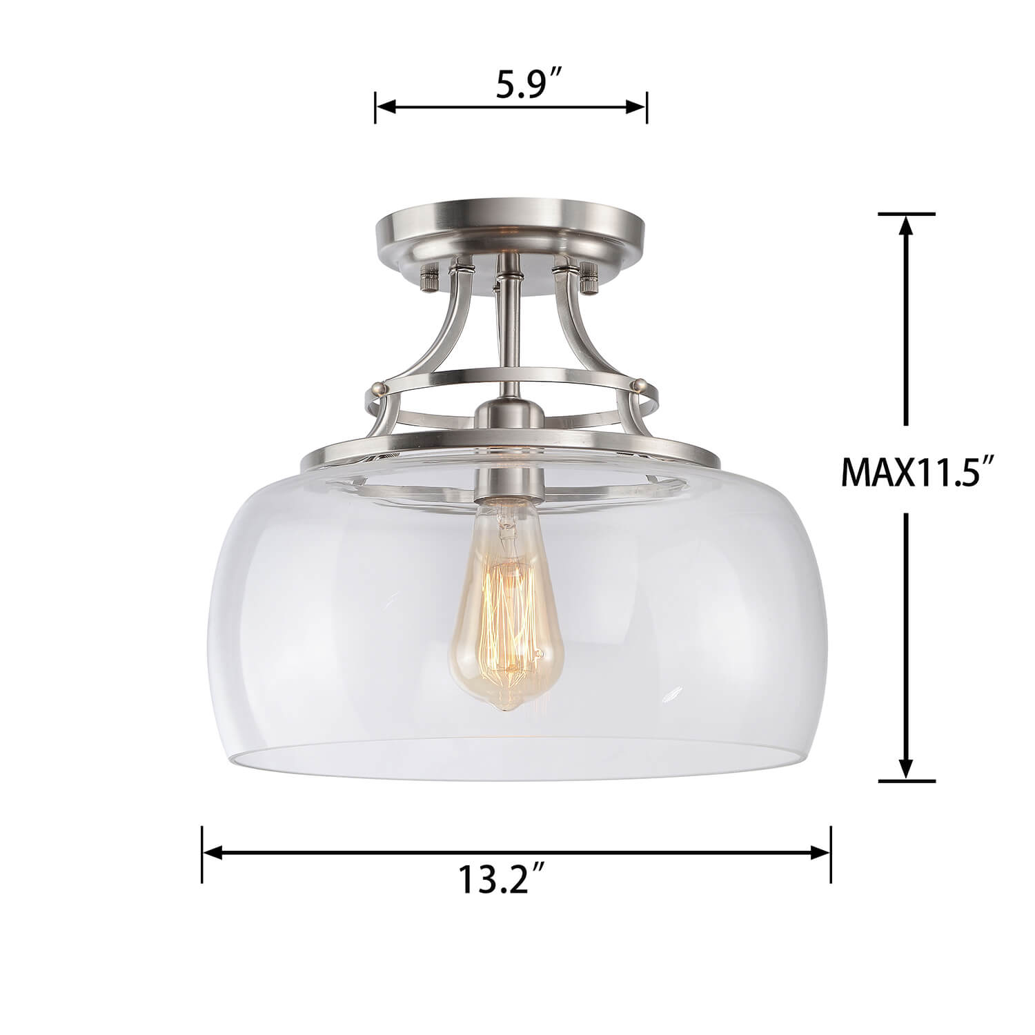 Luna 13.2" Mouth-blown Round Clear Glass Semi Flush Mount - Antique Nickel LJ-1322-SXN