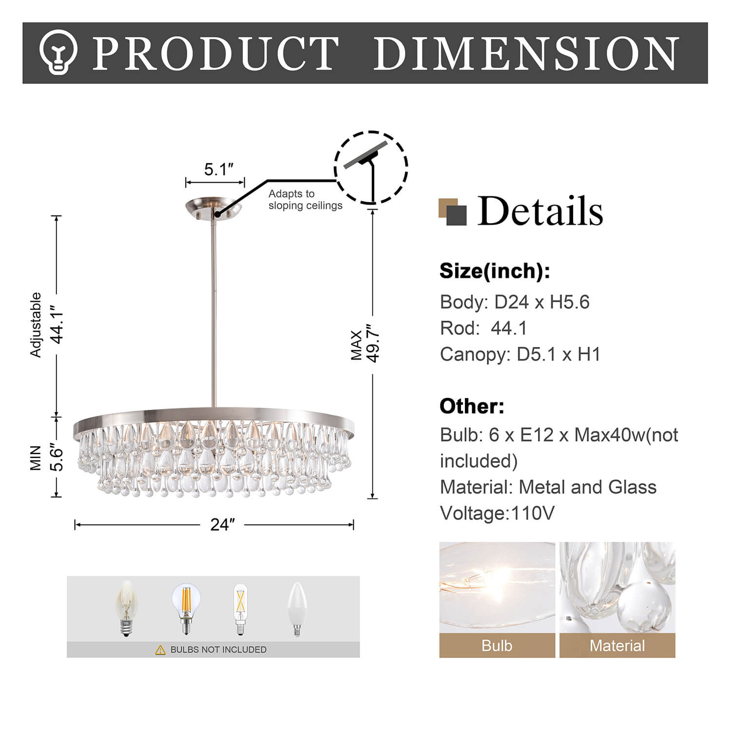 Viviana Crystal 6-light Chandelier - Antique Nickel LJ-1340-LVG