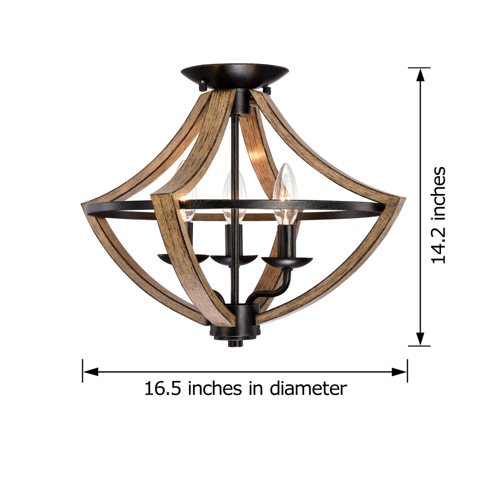 Melisa Faux Wood Grain and Antique Black Metal Semi Flush Mount LJ-1546-JFD