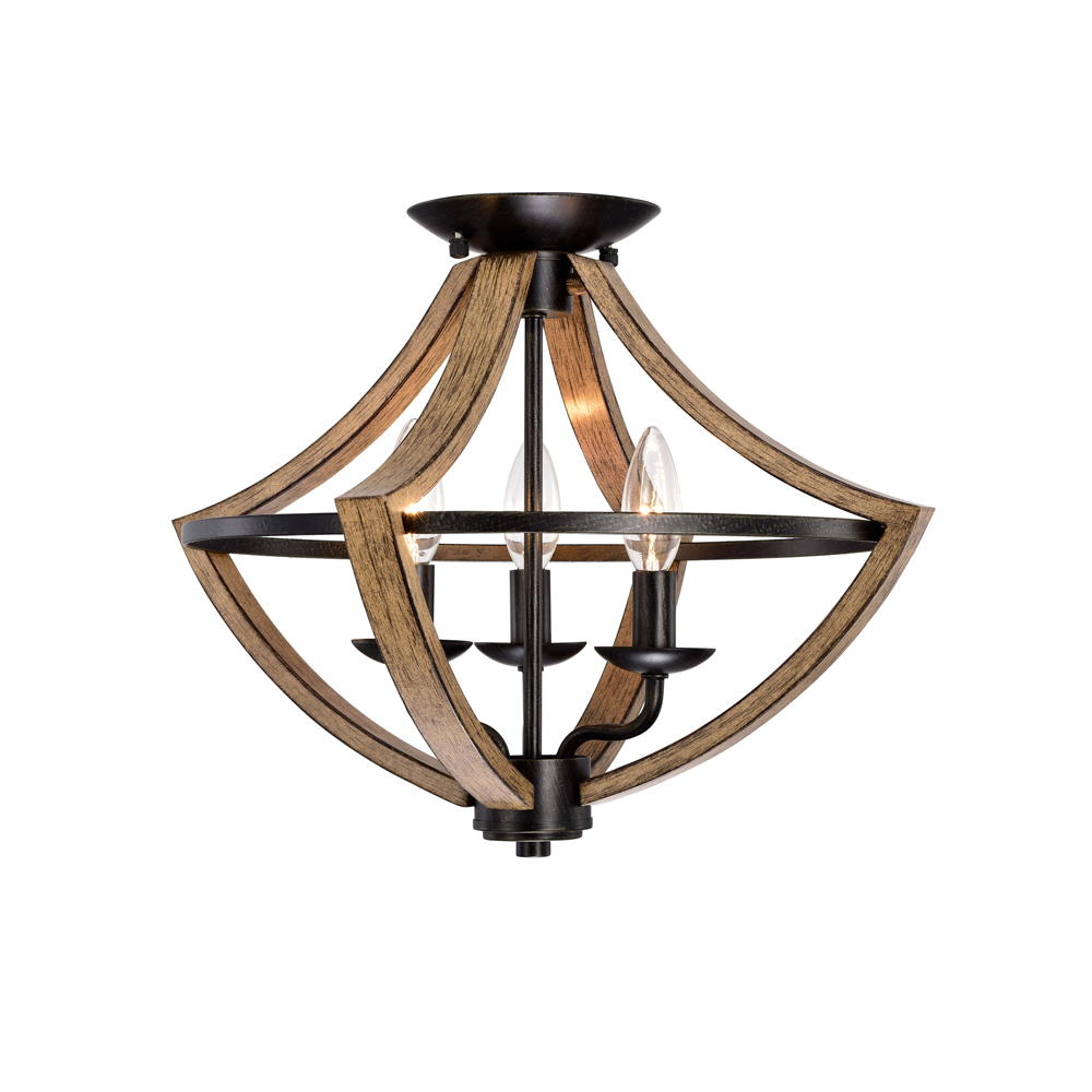 Melisa Faux Wood Grain and Antique Black Metal Semi Flush Mount LJ-1546-JFD