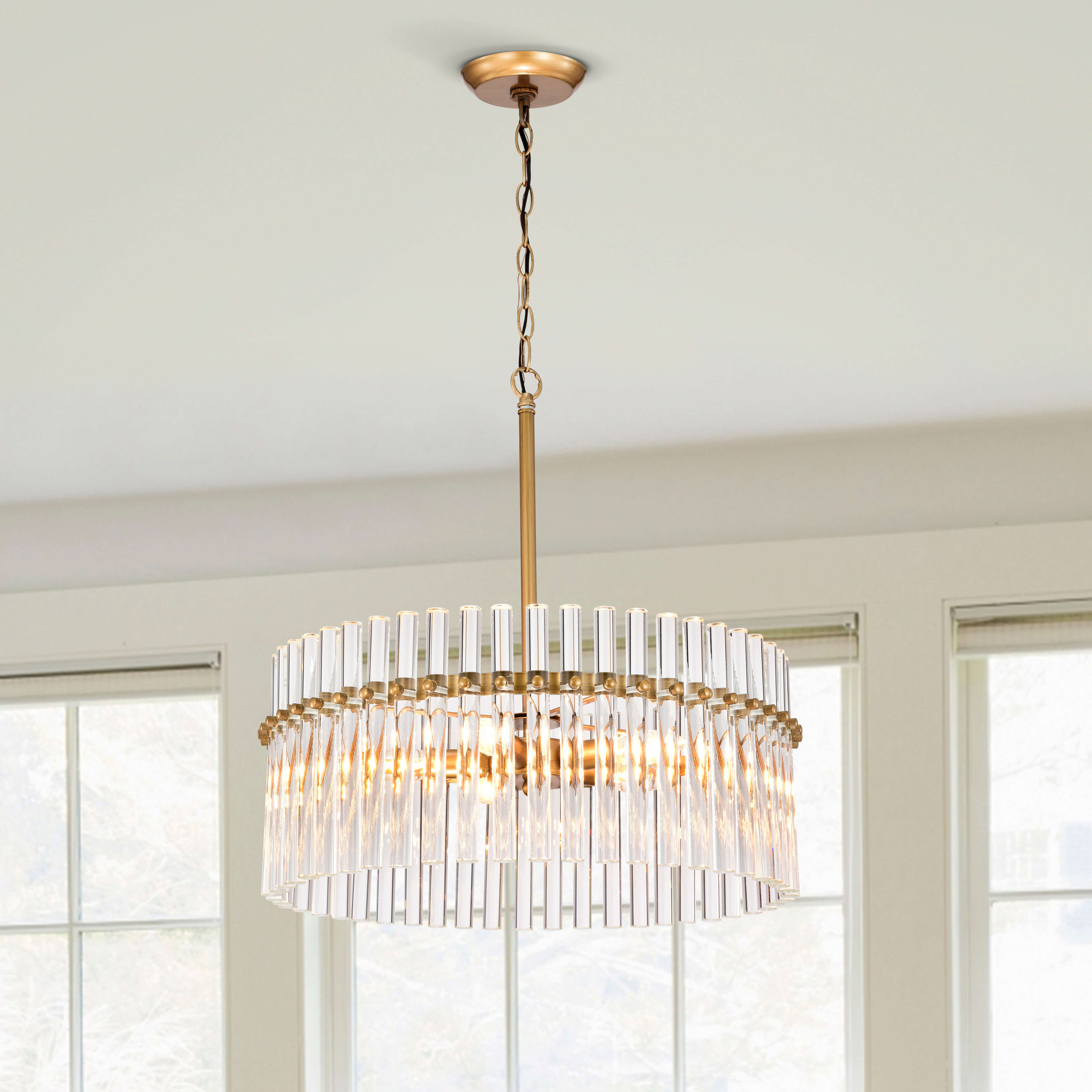 Casandra 5-light Brushed Brass Pendant Crystal Chandelier LJ-2261-GQW