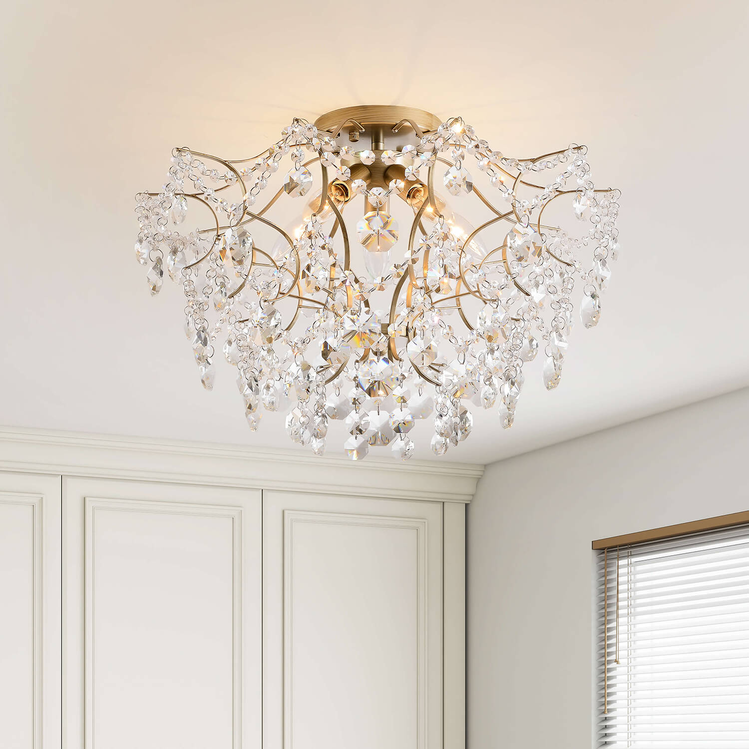 Dalia Brushed Silver-ish Champagne 5-Light Larger Crystal Flush Mount LJ-2310-SMS